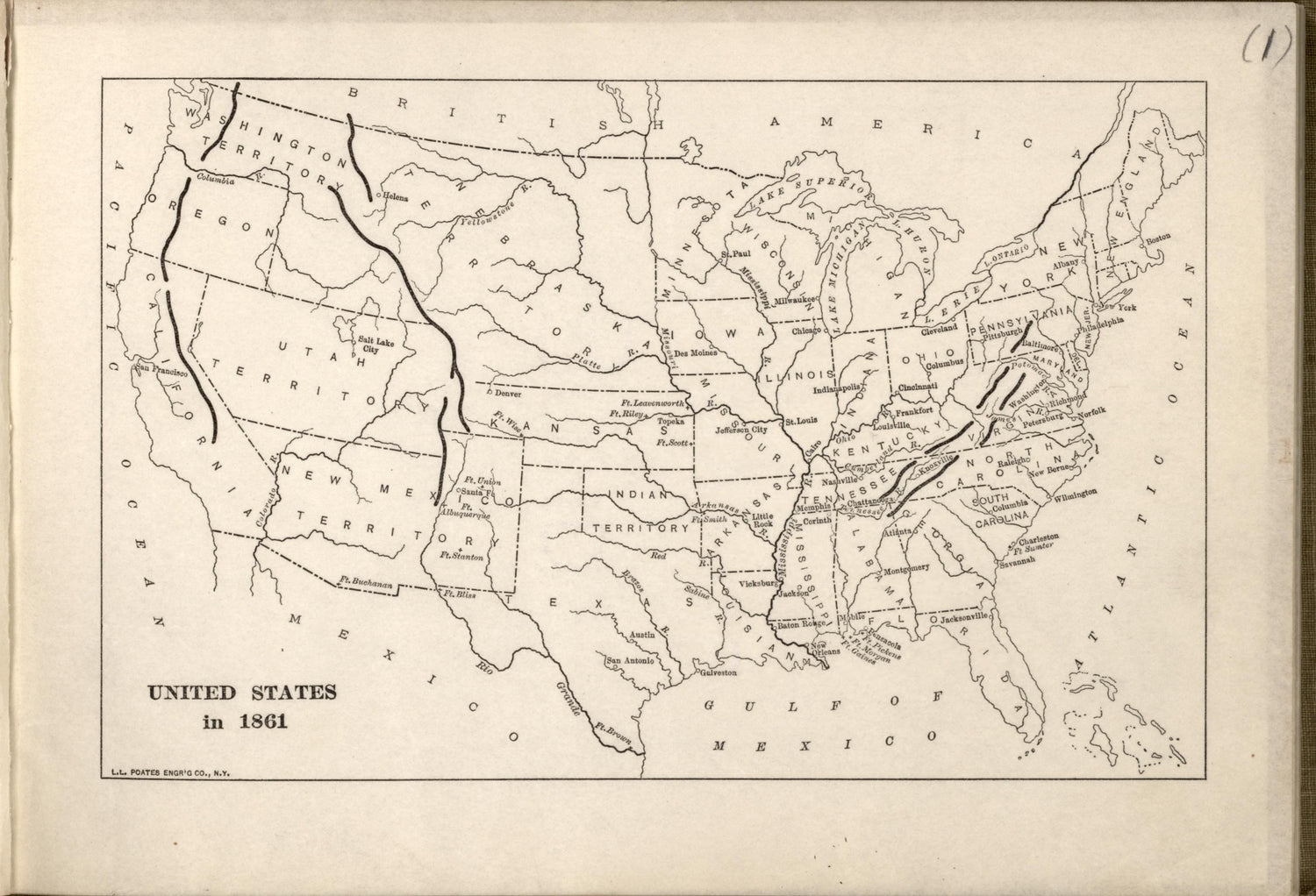 United States In 1861 from Campaigns of the American Civil War--atlas 1914 by Relic Map Company