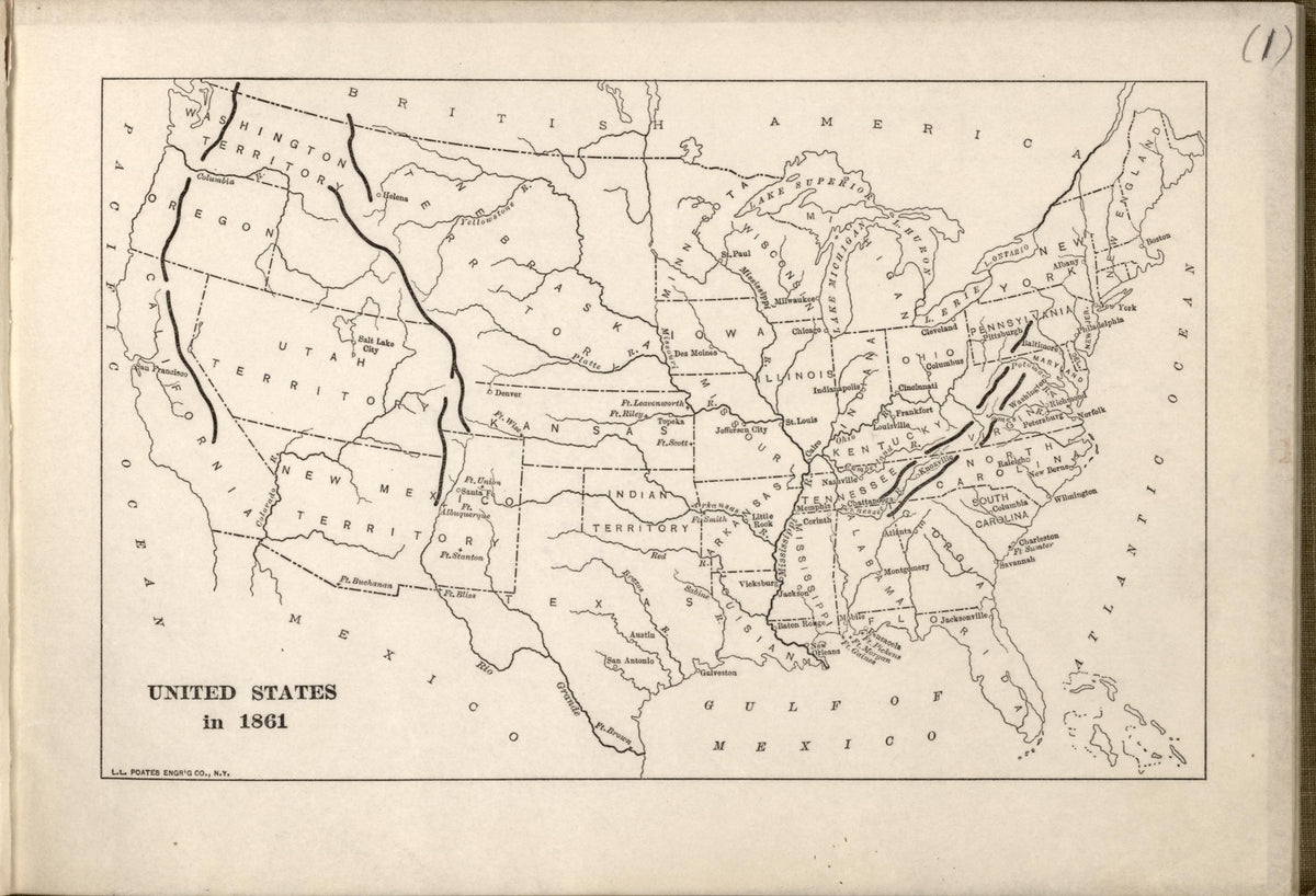 United States In 1861 from Campaigns of the American Civil War--atlas 1914 by Relic Map Company