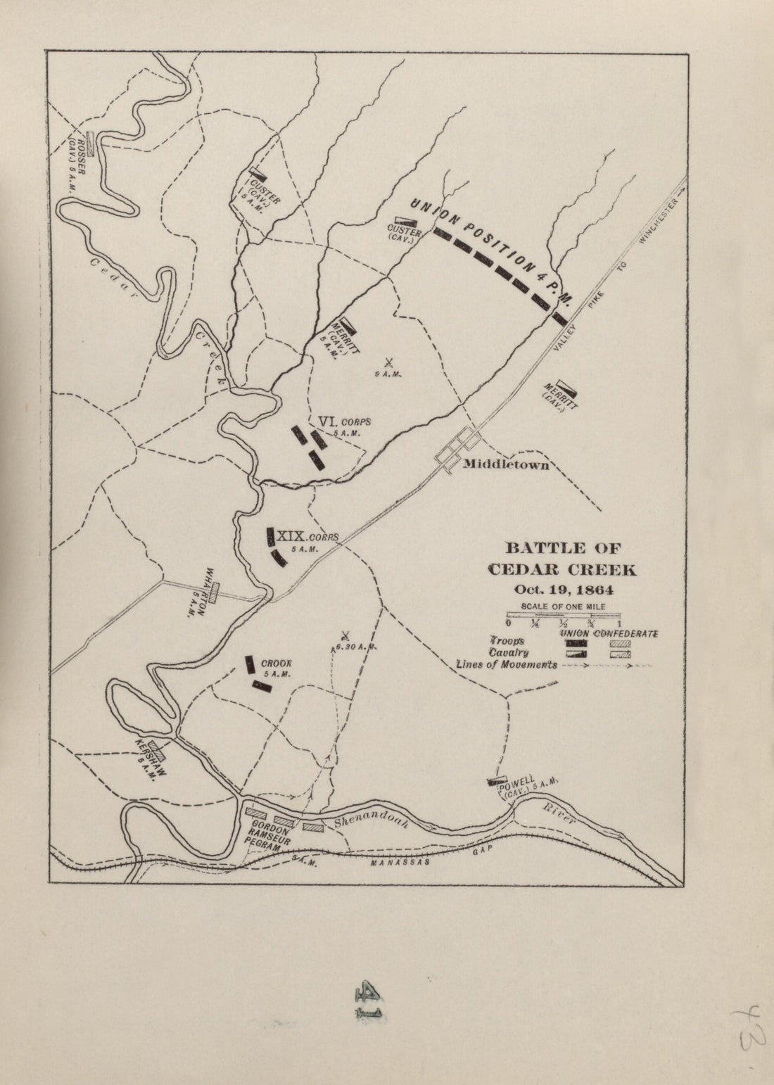 Battle of Cedar Creek, Oct. 19, 1864 from Campaigns of the American Civil War--atlas 1914 by Relic Map Company