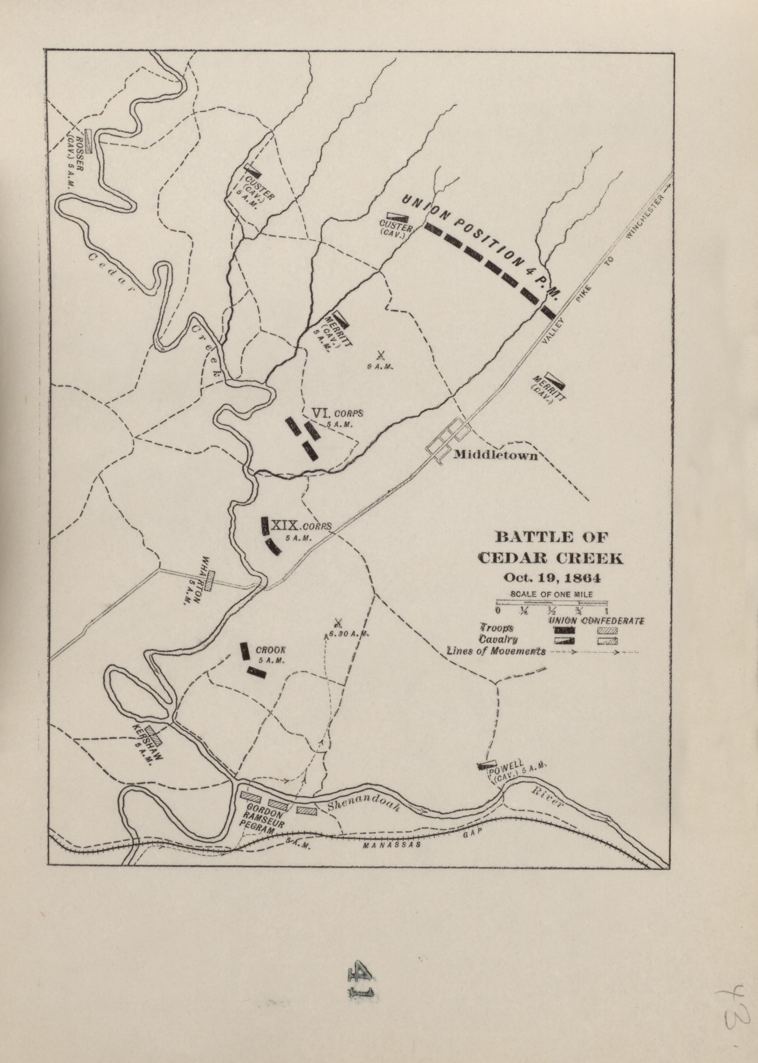 Battle of Cedar Creek, Oct. 19, 1864 from Campaigns of the American Civil War--atlas 1914 by Relic Map Company