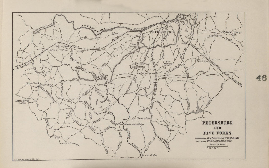 Petersburg and Five Forks from Campaigns of the American Civil War--atlas 1914 by Relic Map Company