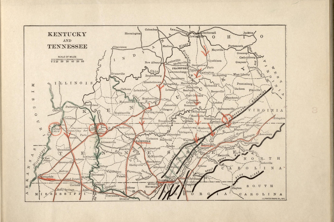 Kentucky and Tennessee from Campaigns of the American Civil War--atlas 1914 by Relic Map Company