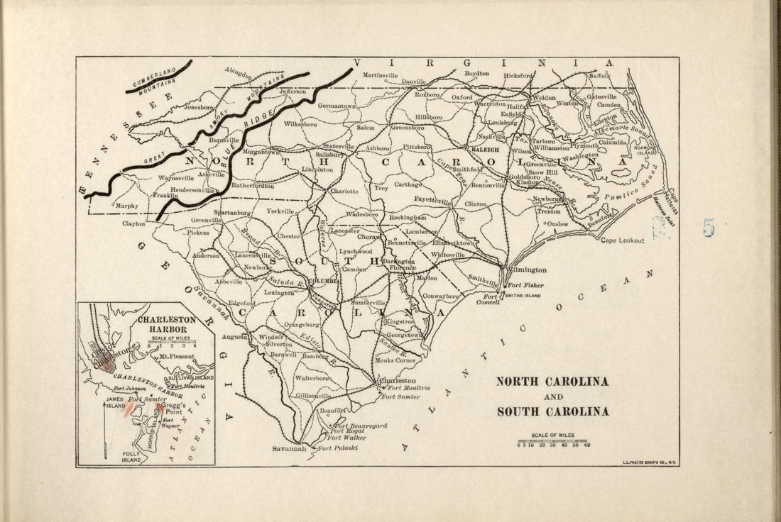 North Carolina and South Carolina from Campaigns of the American Civil War--atlas 1914 by Relic Map Company