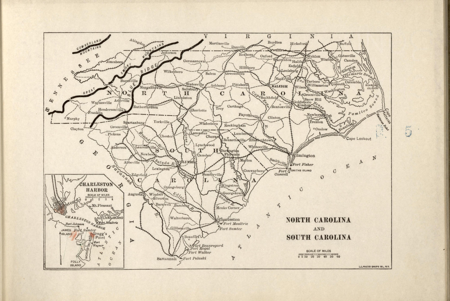 North Carolina and South Carolina from Campaigns of the American Civil War--atlas 1914 by Relic Map Company