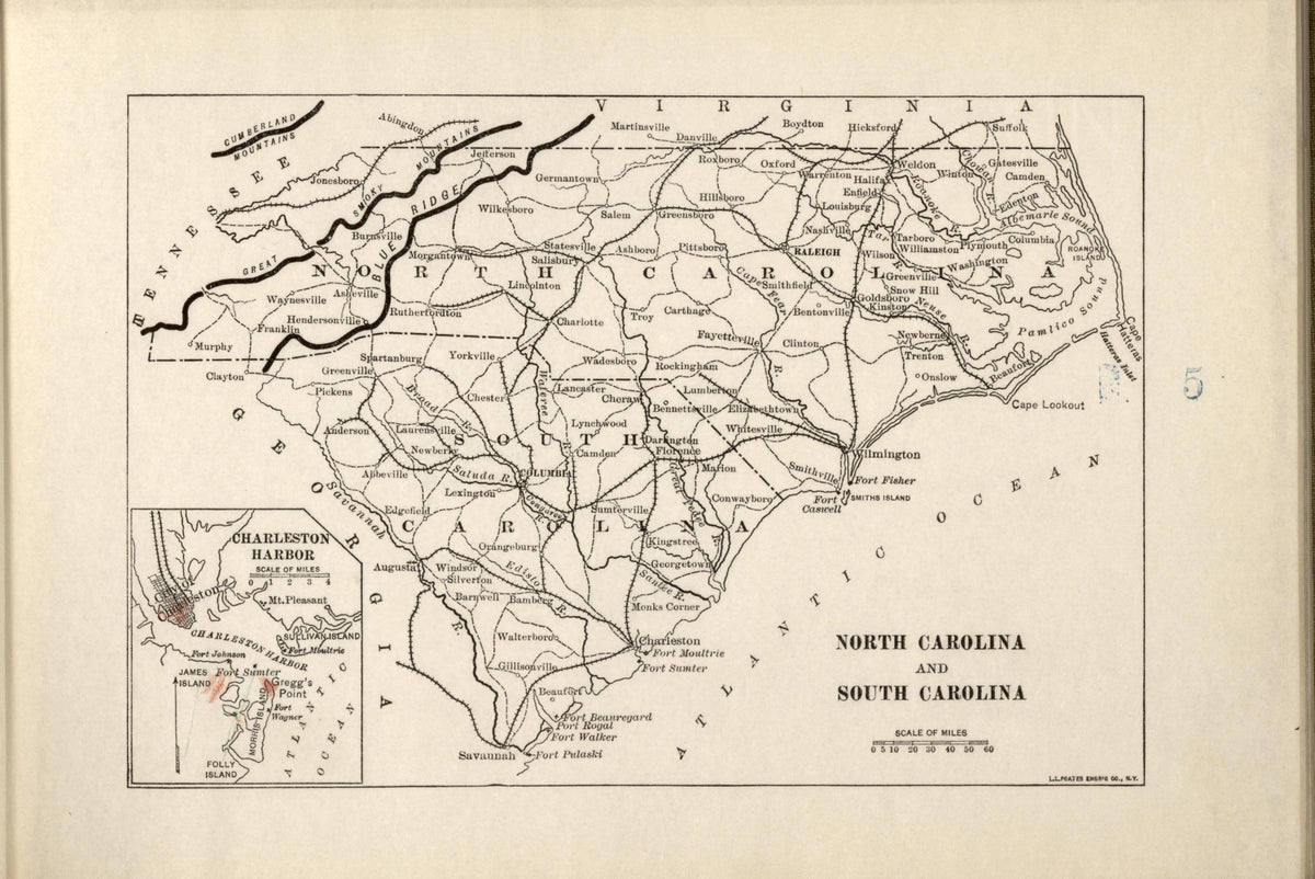 North Carolina and South Carolina from Campaigns of the American Civil War--atlas 1914 by Relic Map Company