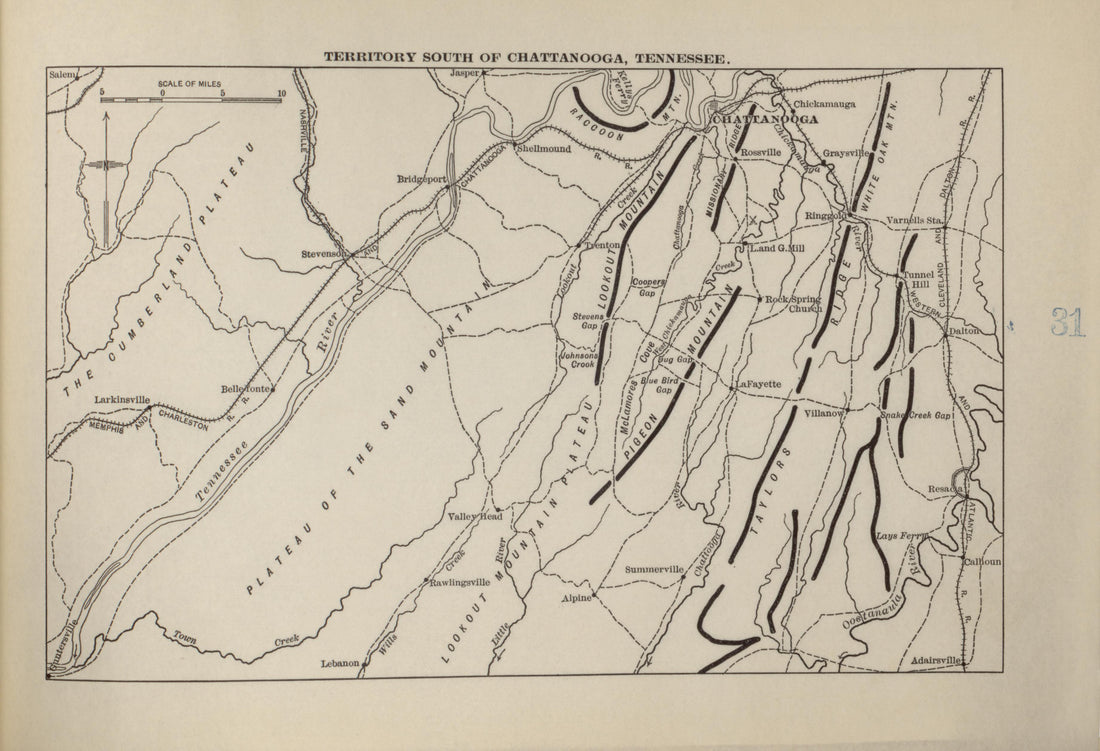 Territory South of Chattanooga, Tenn. from Campaigns of the American Civil War--atlas 1914 by Relic Map Company