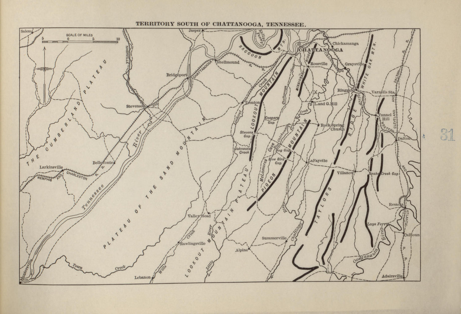 Territory South of Chattanooga, Tenn. from Campaigns of the American Civil War--atlas 1914 by Relic Map Company