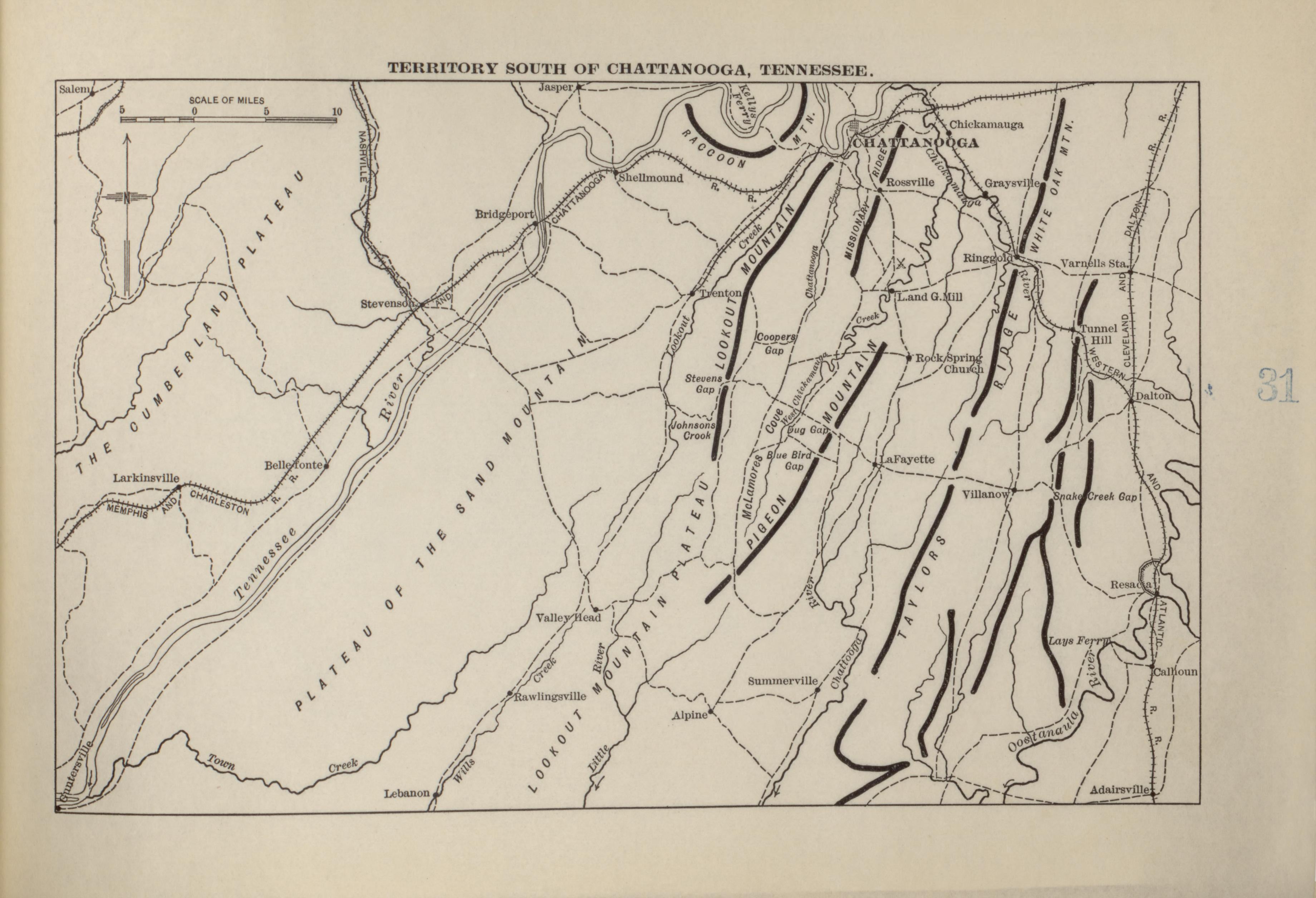 Territory South of Chattanooga, Tenn. from Campaigns of the American Civil War--atlas 1914 by Relic Map Company