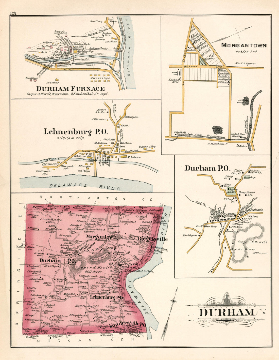 Durham from Atlas of Bucks County, Pennsylvania 1891 by Relic Map Company