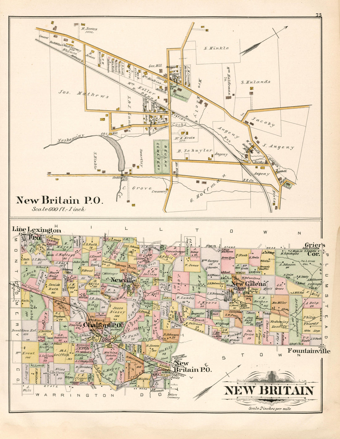 New Britain from Atlas of Bucks County, Pennsylvania 1891 by Relic Map Company