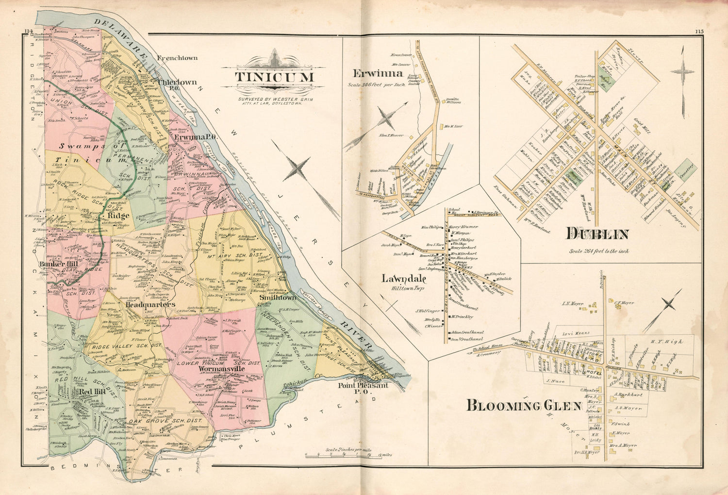 Tinicum; Dublin; Blooming Glen from Atlas of Bucks County, Pennsylvania 1891 by Relic Map Company
