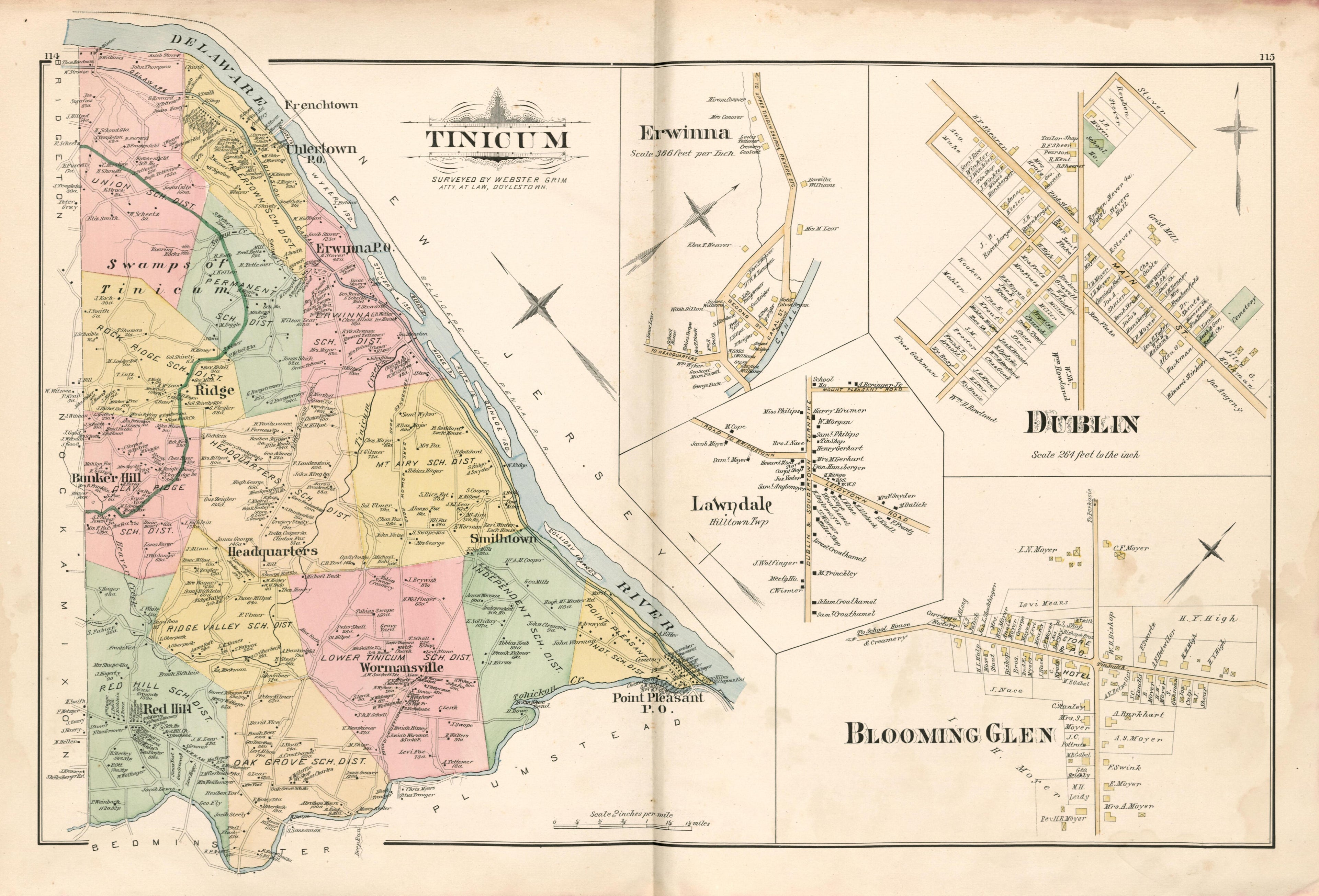 Tinicum; Dublin; Blooming Glen from Atlas of Bucks County, Pennsylvania 1891 by Relic Map Company