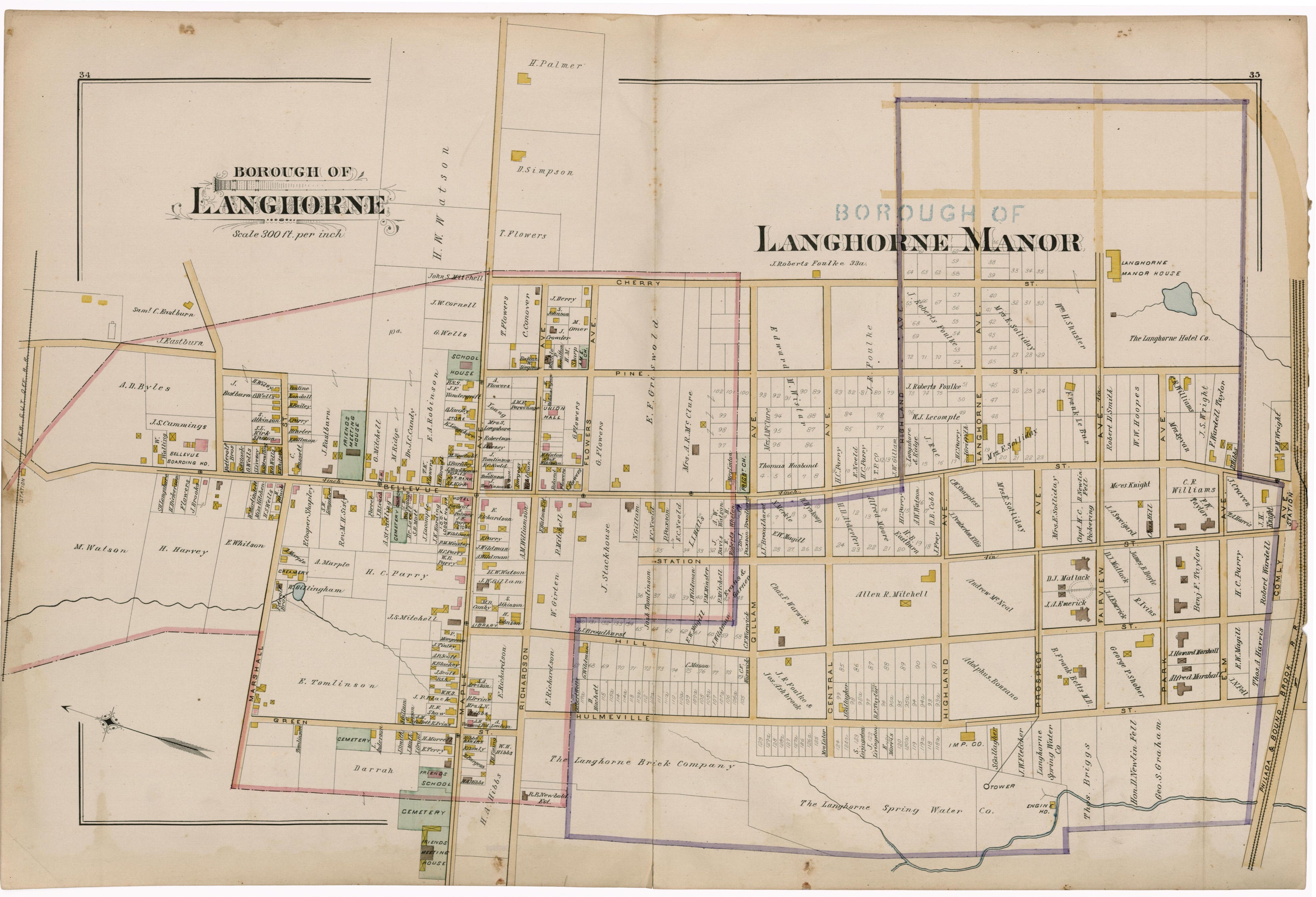 Borough of Langhorne from Atlas of Bucks County, Pennsylvania 1891 by Relic Map Company