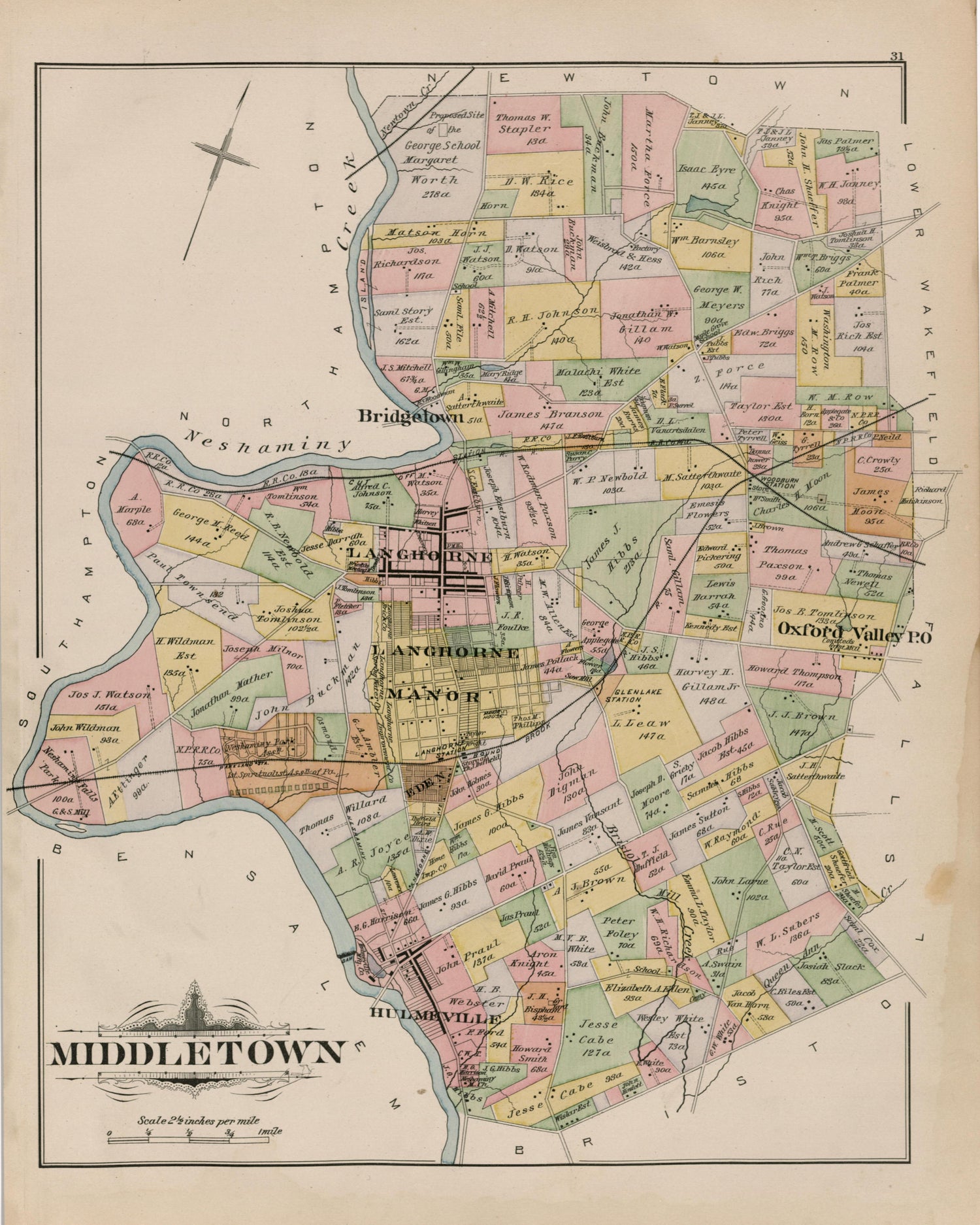 Middletown from Atlas of Bucks County, Pennsylvania 1891 by Relic Map Company