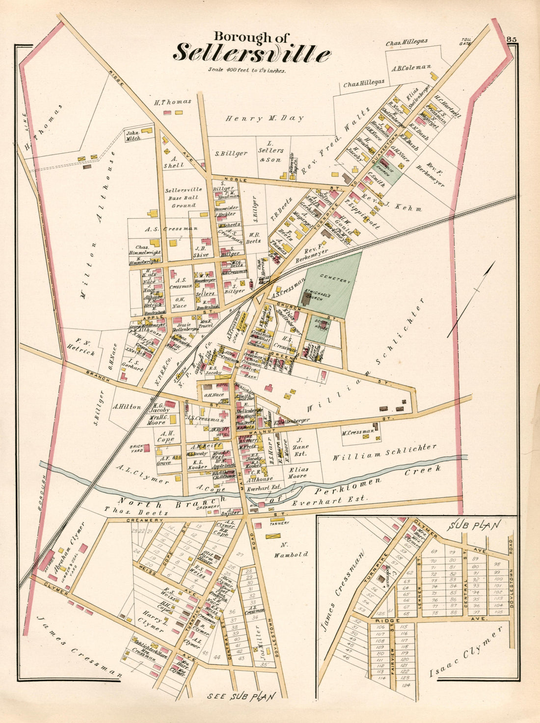 Borough of Sellersville from Atlas of Bucks County, Pennsylvania 1891 by Relic Map Company