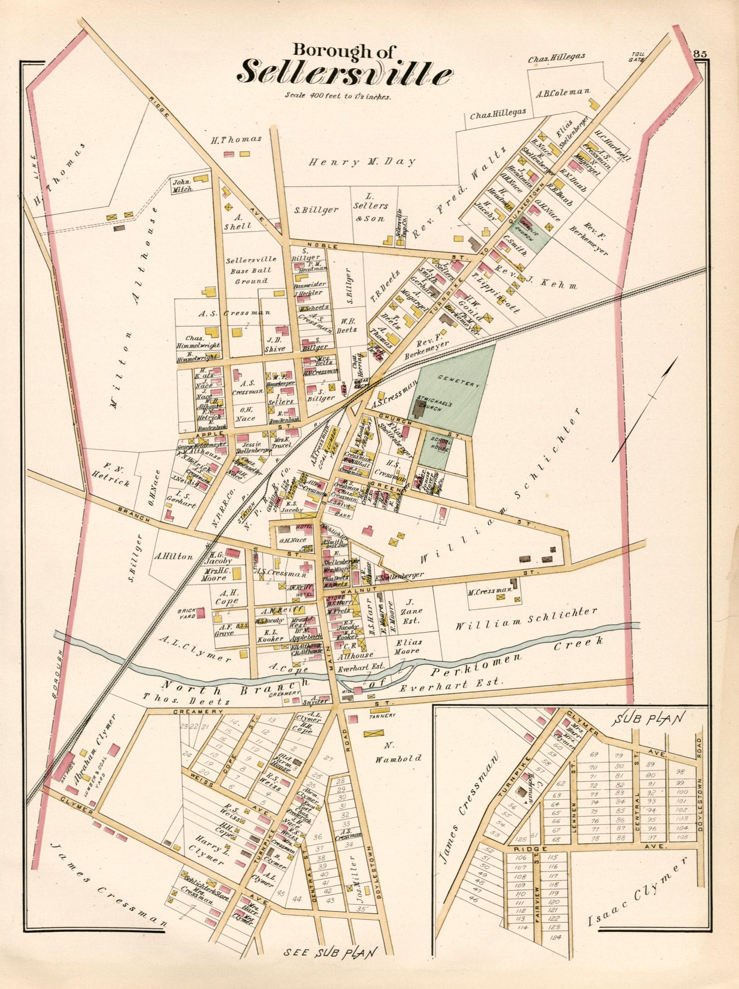 Borough of Sellersville from Atlas of Bucks County, Pennsylvania 1891 by Relic Map Company