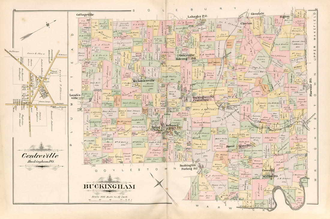Buckingham from Atlas of Bucks County, Pennsylvania 1891 by Relic Map Company