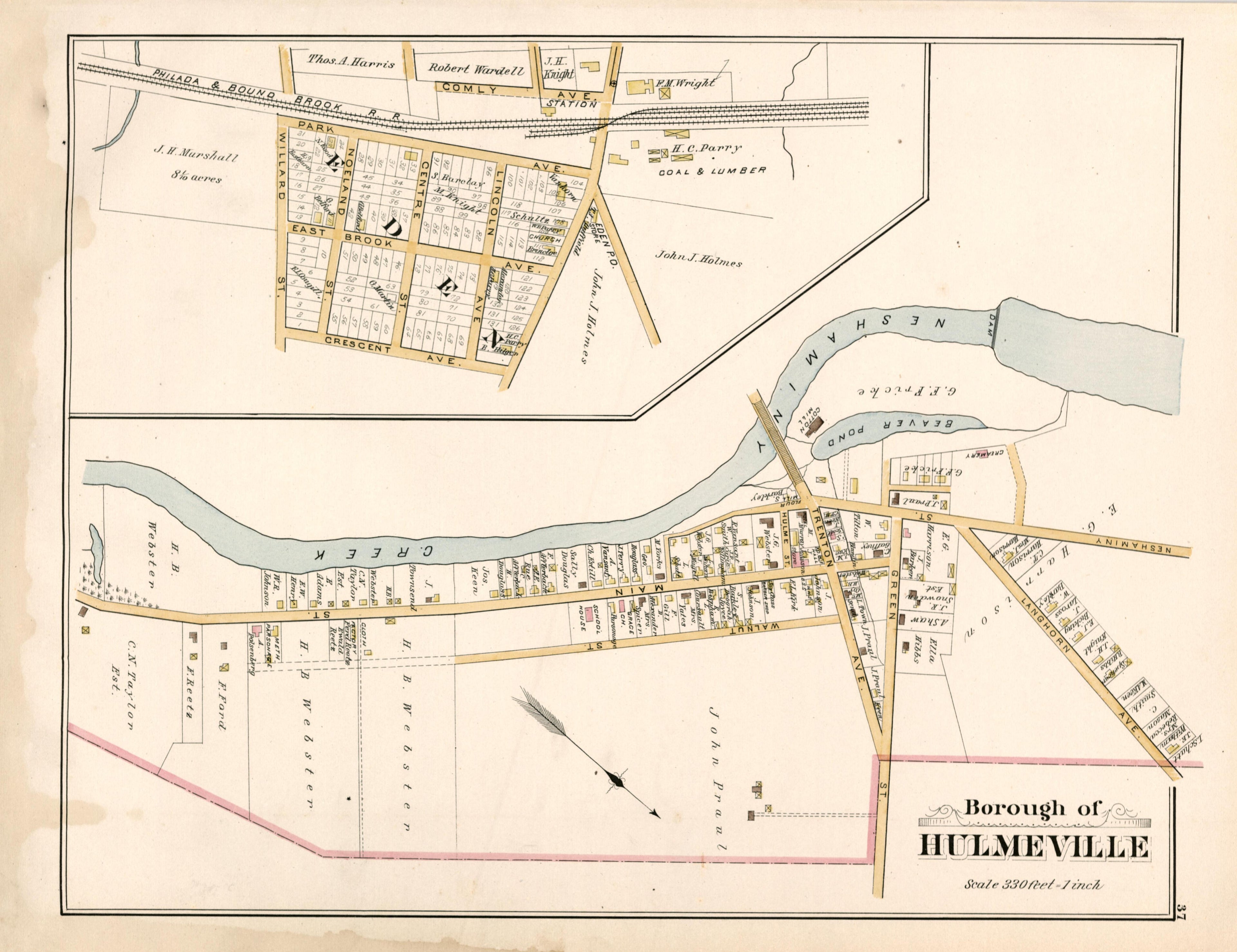 Borough of Hulmeville from Atlas of Bucks County, Pennsylvania 1891 by Relic Map Company