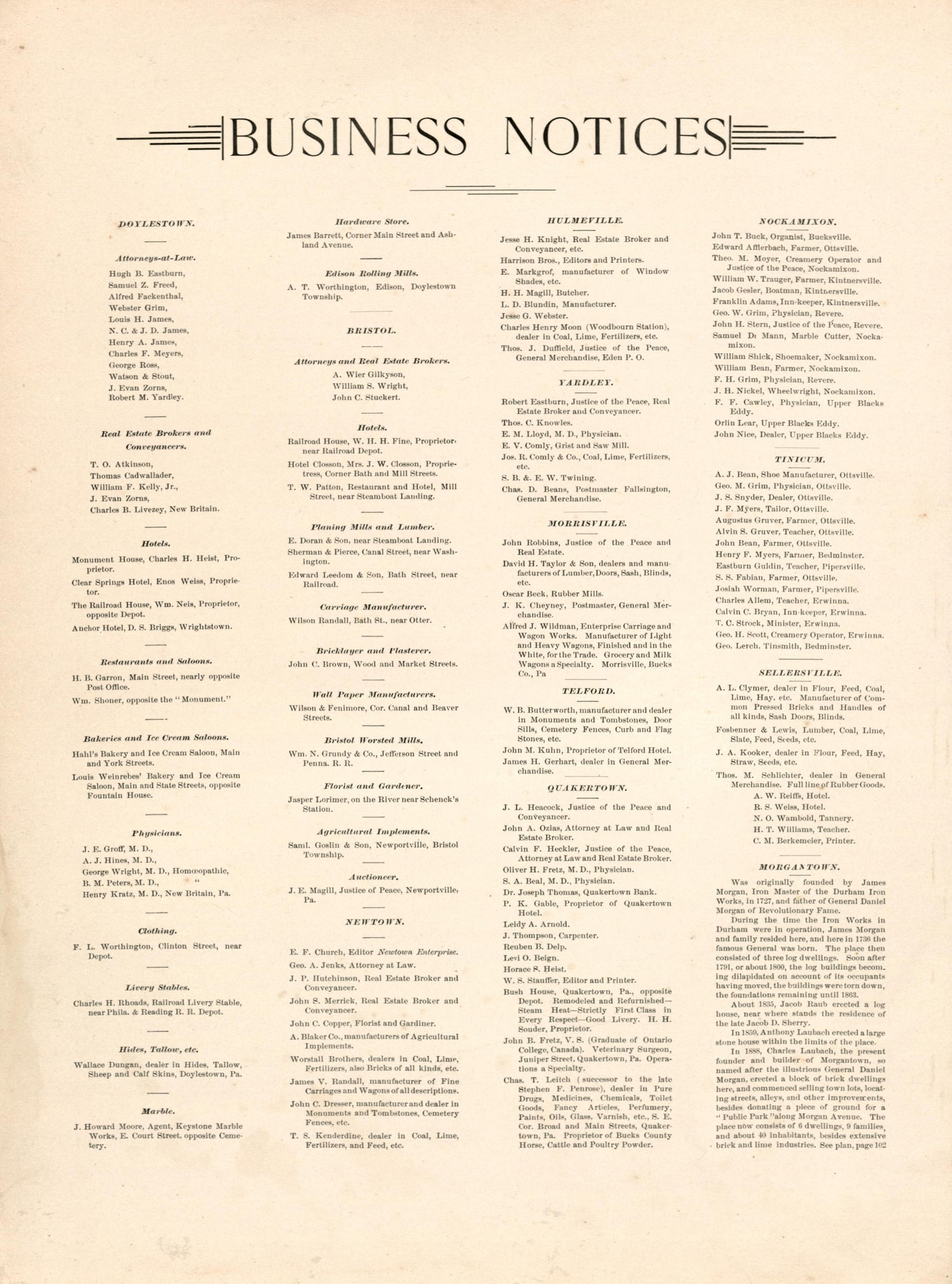 Business Notices from Atlas of Bucks County, Pennsylvania 1891 by Relic Map Company