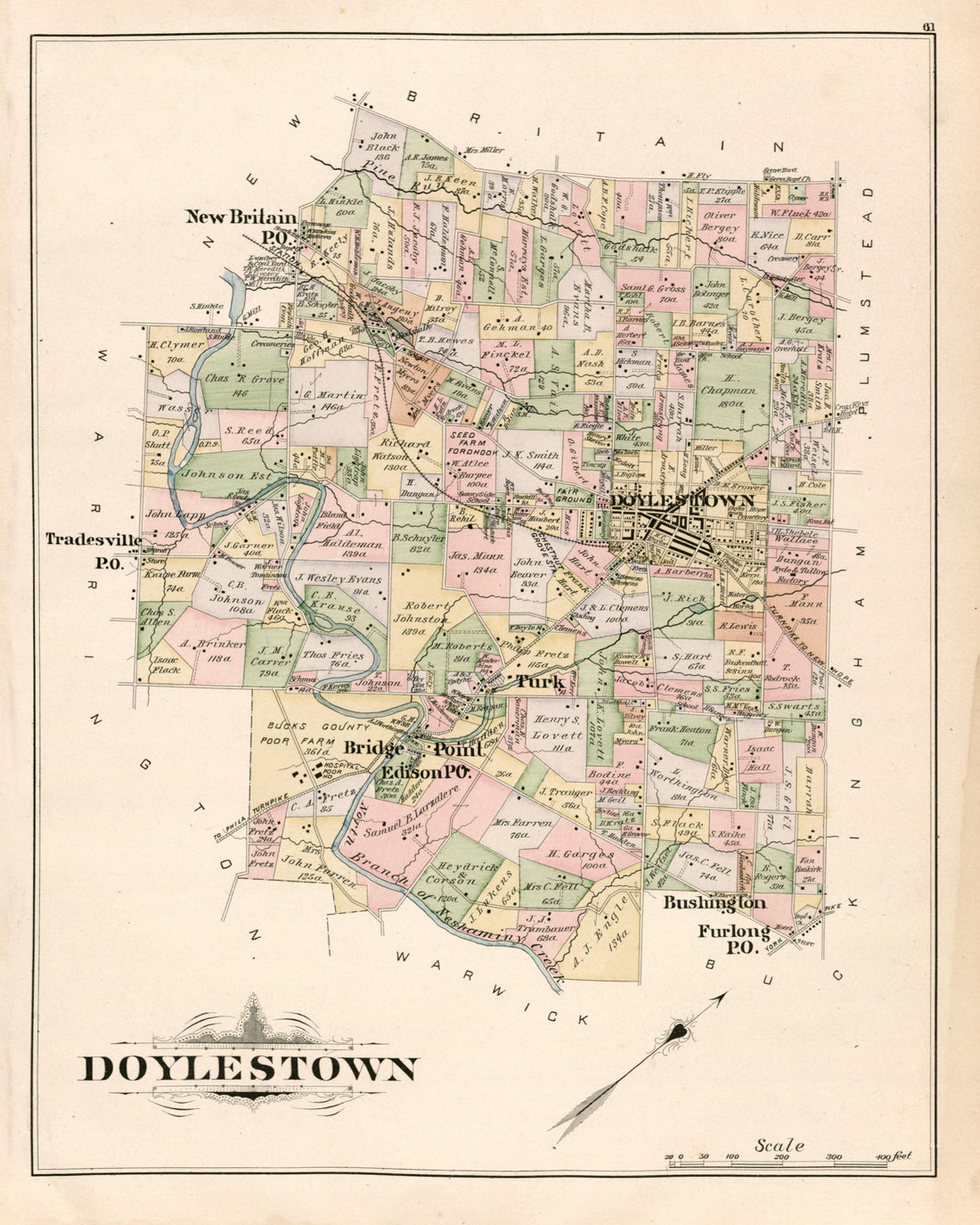 Doylestown from Atlas of Bucks County, Pennsylvania 1891 by Relic Map Company
