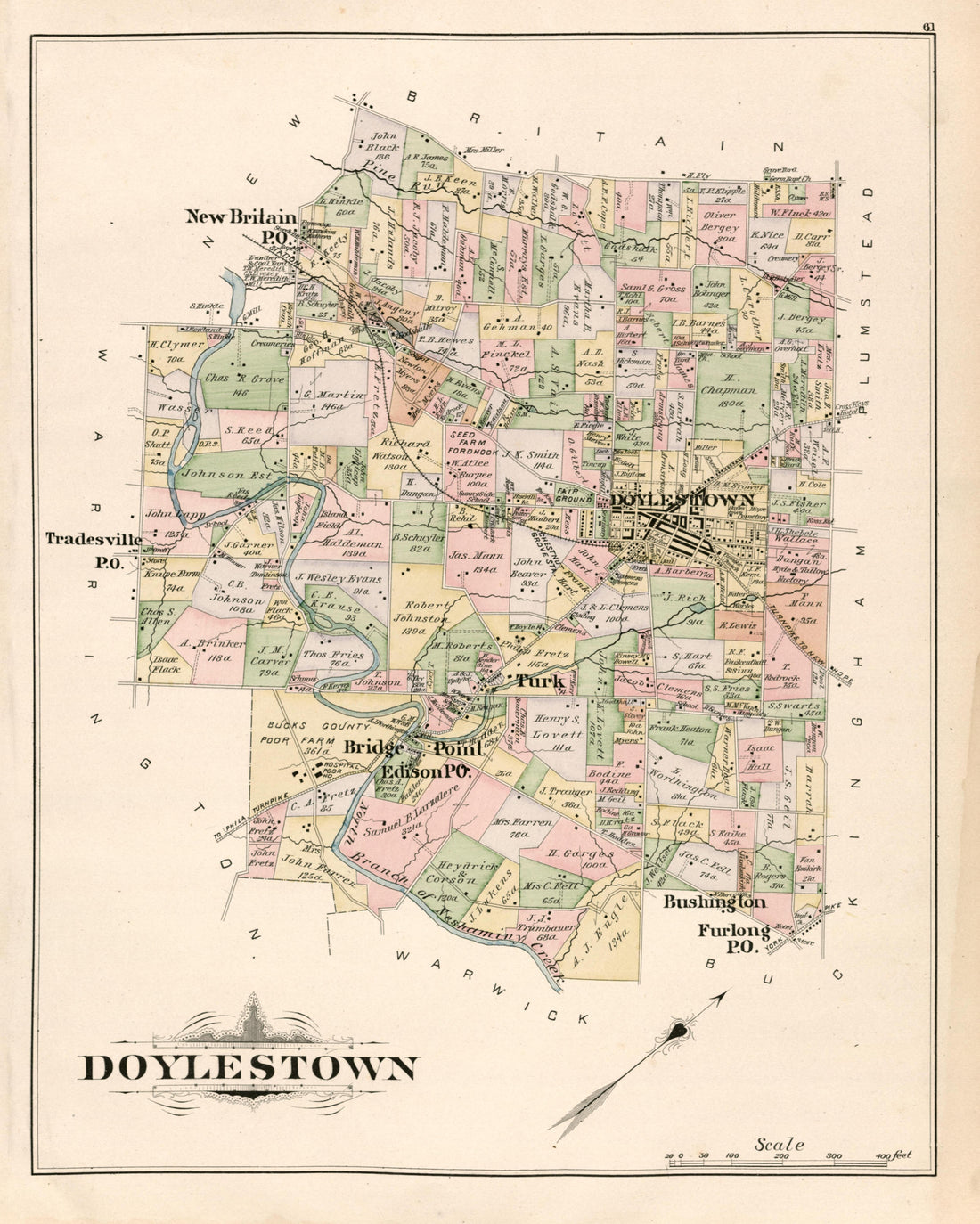 Doylestown from Atlas of Bucks County, Pennsylvania 1891 by Relic Map Company