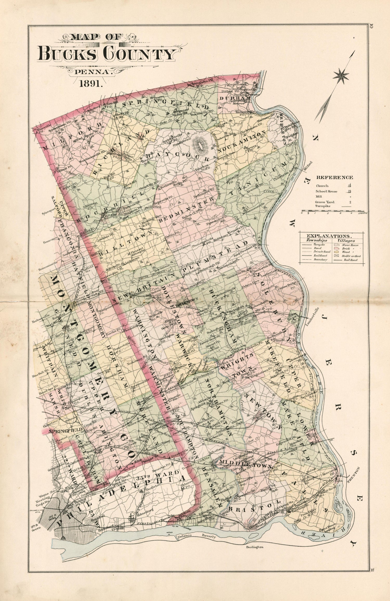Map of Bucks County Pennsylvania. 1891. from Atlas of Bucks County, Pennsylvania by Relic Map Company