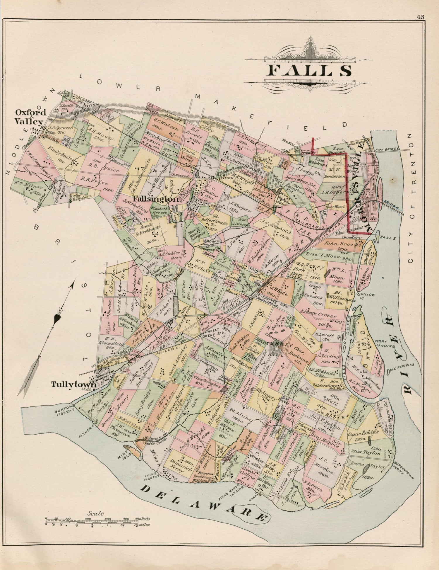 Falls from Atlas of Bucks County, Pennsylvania 1891 by Relic Map Company