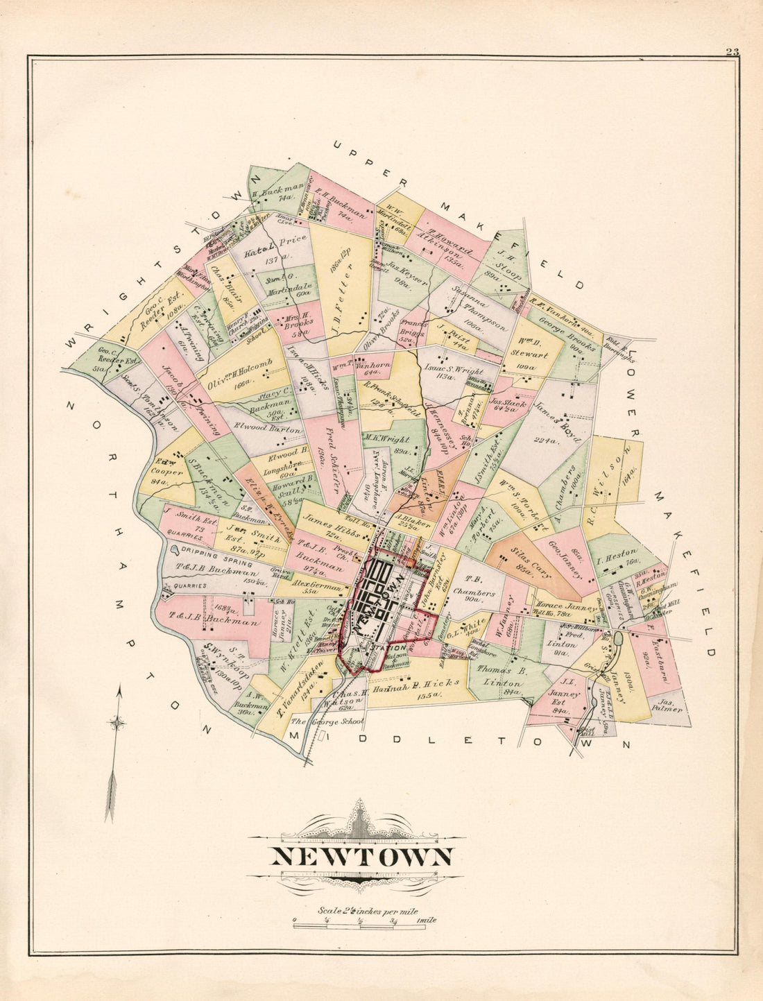 Newtown from Atlas of Bucks County, Pennsylvania 1891 by Relic Map Company
