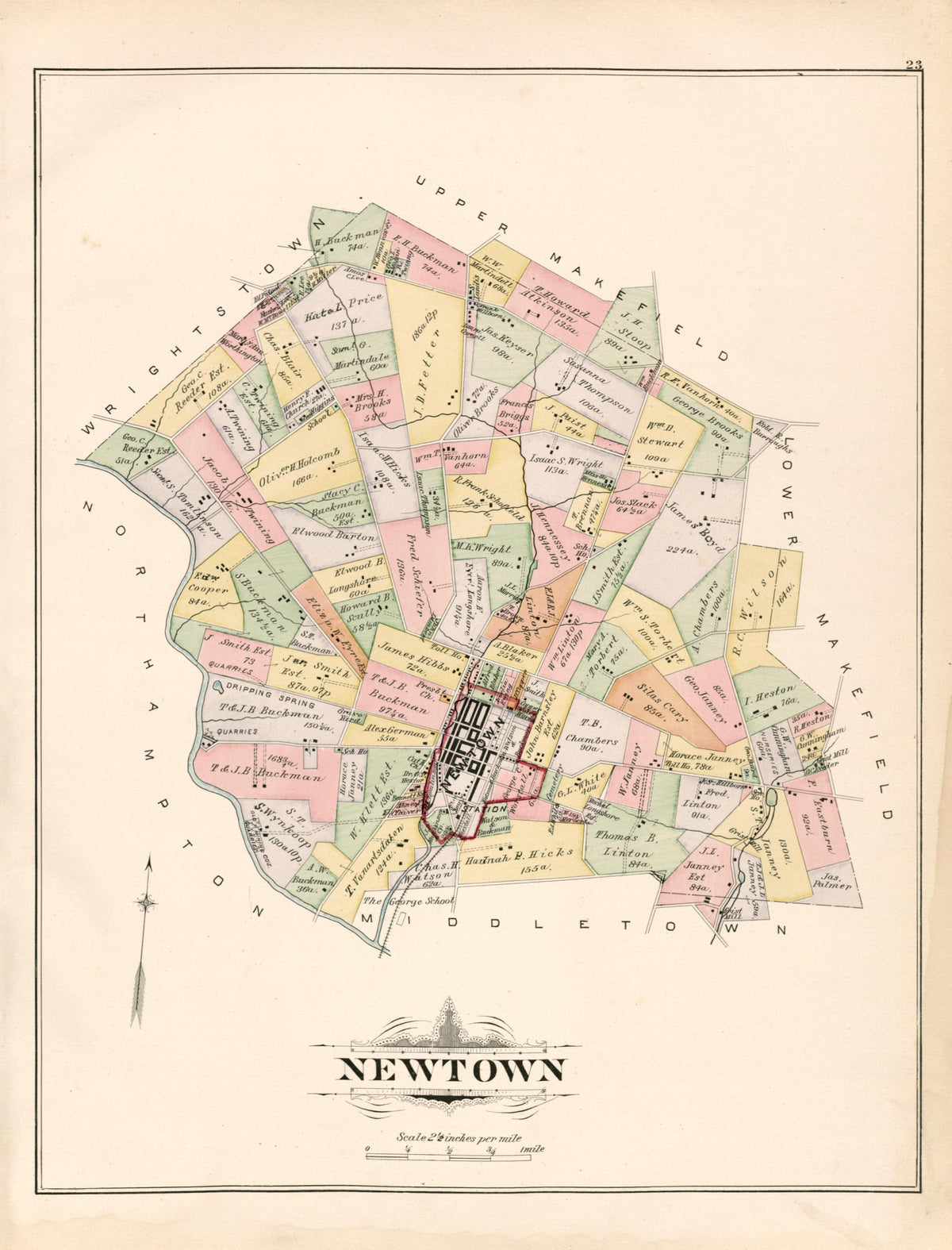 Newtown from Atlas of Bucks County, Pennsylvania 1891 by Relic Map Company