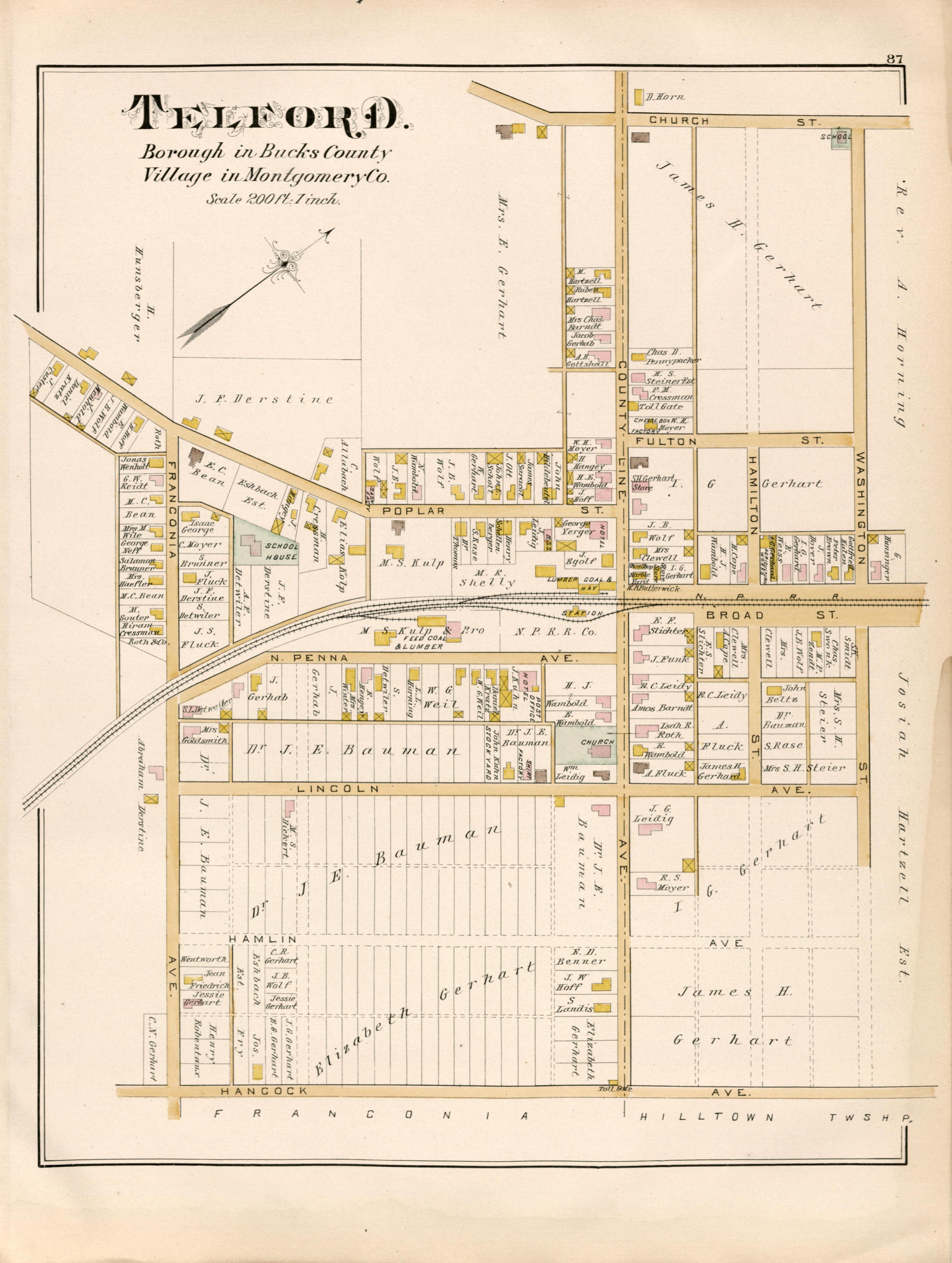 Telford from Atlas of Bucks County, Pennsylvania 1891 by Relic Map Company