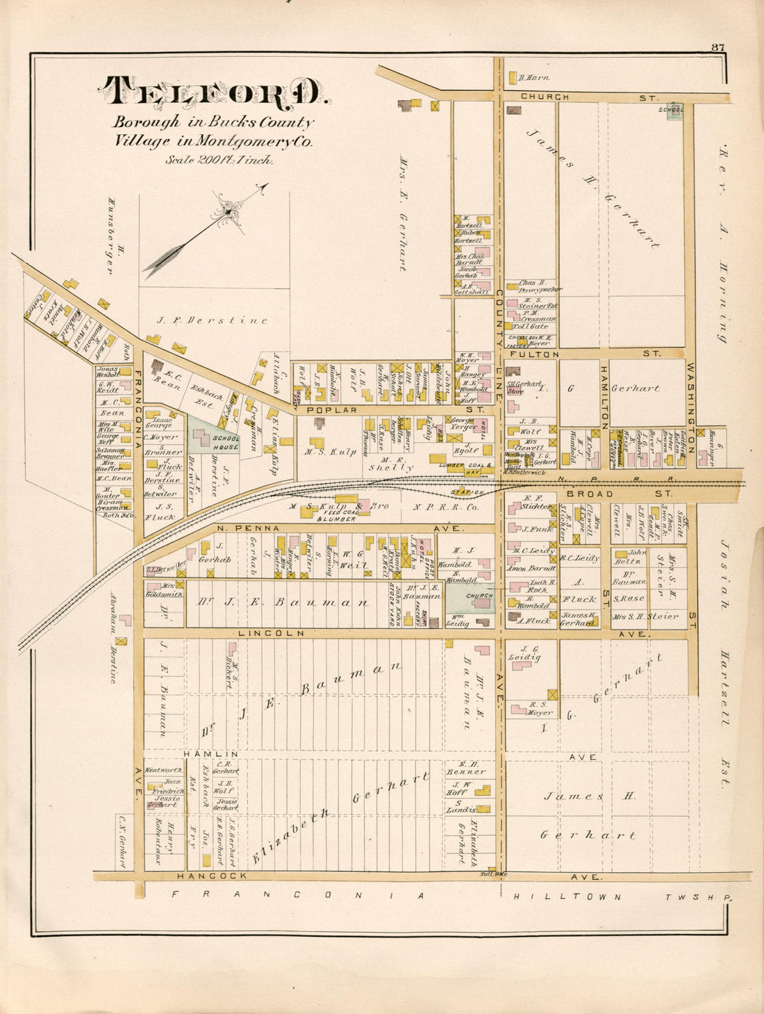 Telford from Atlas of Bucks County, Pennsylvania 1891 by Relic Map Company