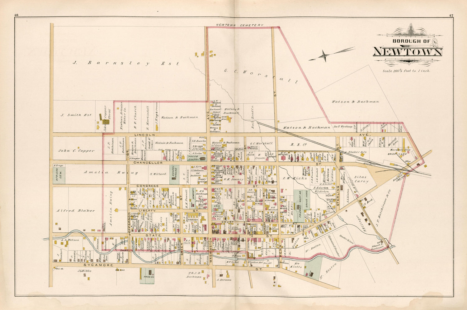 Borough of Newtown from Atlas of Bucks County, Pennsylvania 1891 by Relic Map Company