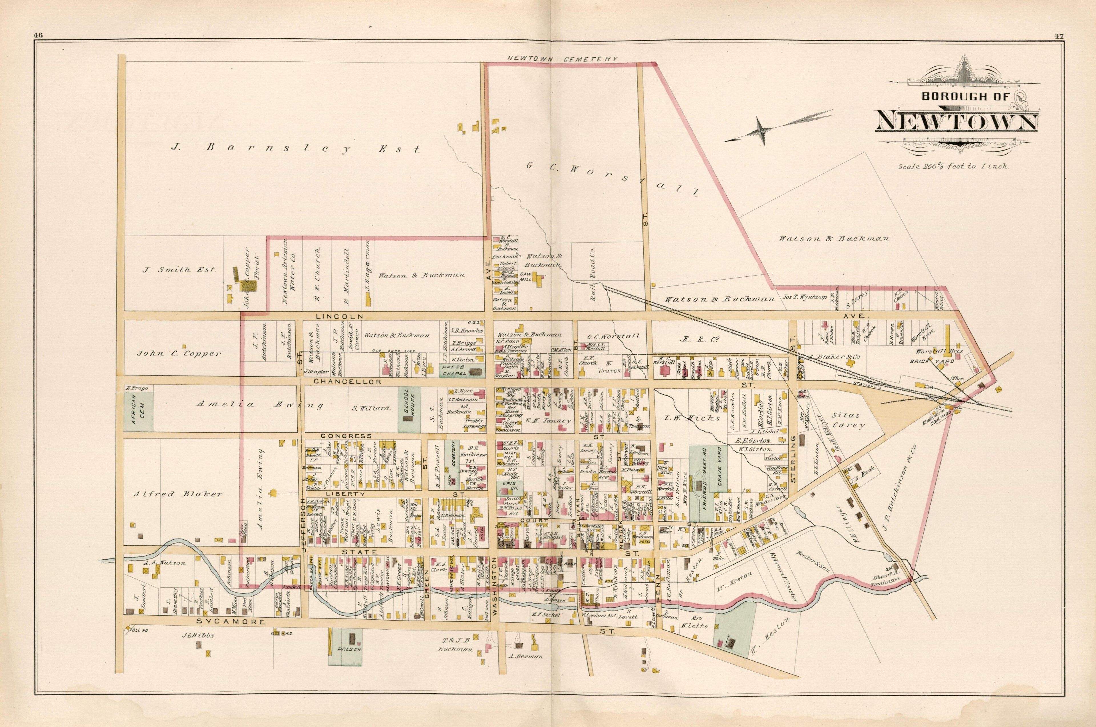 Borough of Newtown from Atlas of Bucks County, Pennsylvania 1891 by Relic Map Company
