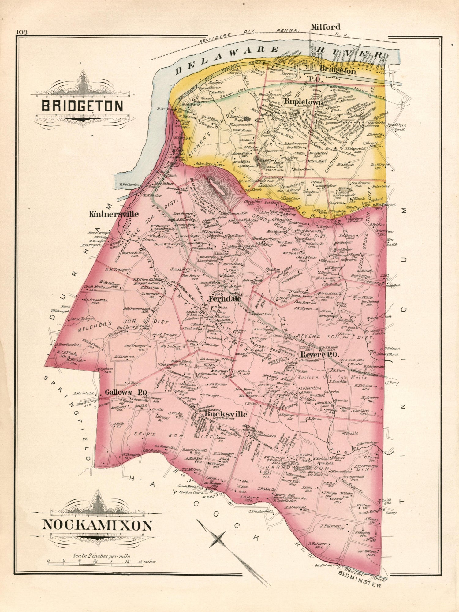 Bridgeton; Nockamixon from Atlas of Bucks County, Pennsylvania 1891 by Relic Map Company