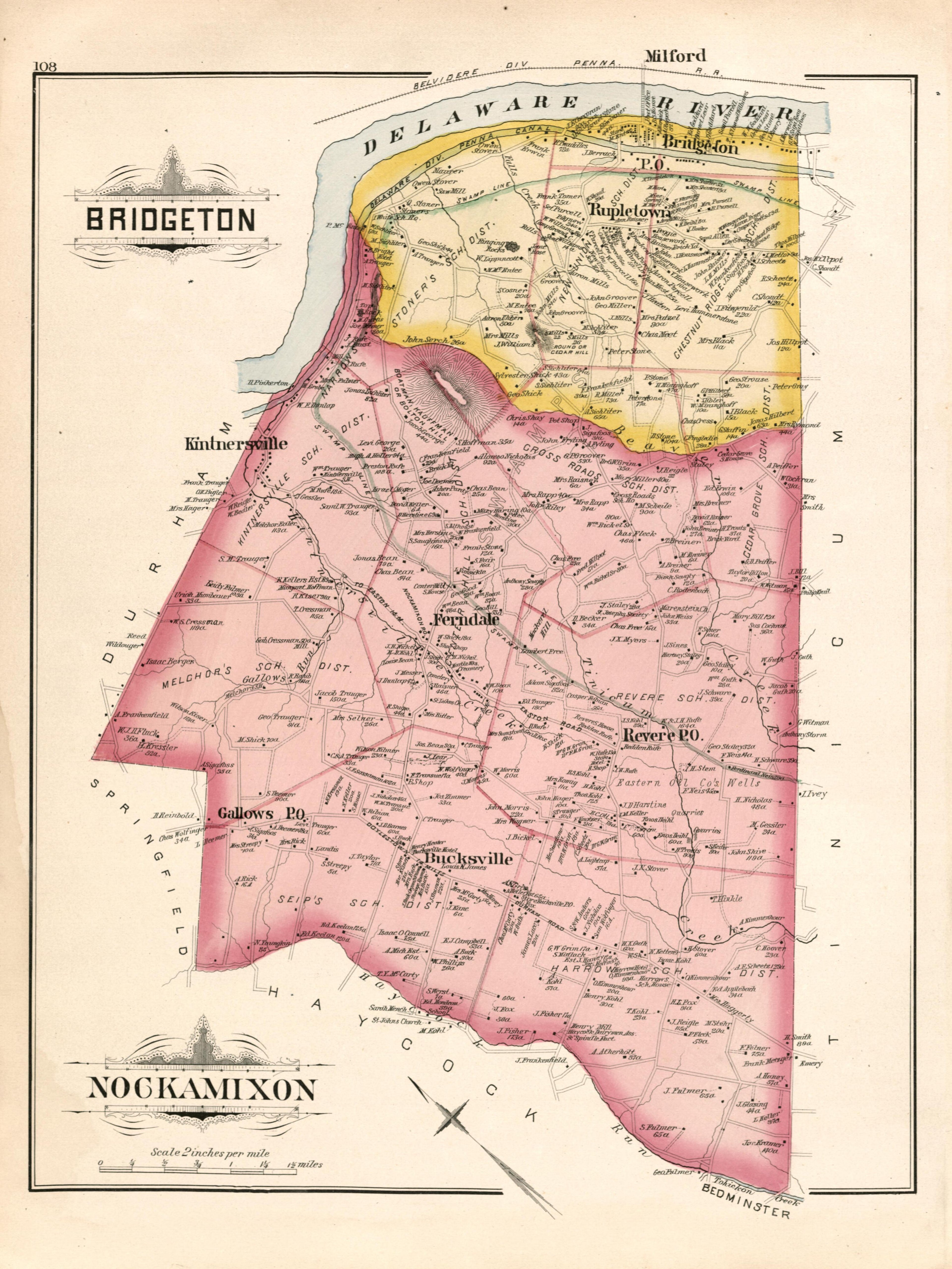 Bridgeton; Nockamixon from Atlas of Bucks County, Pennsylvania 1891 by Relic Map Company
