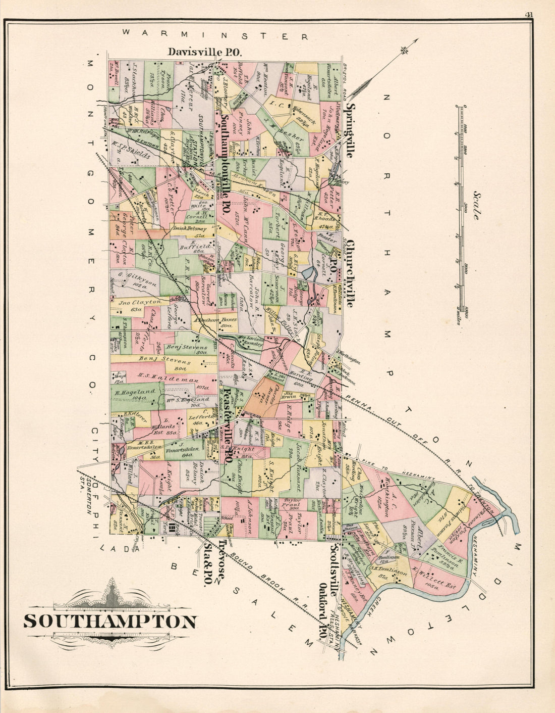 Southhampton from Atlas of Bucks County, Pennsylvania 1891 by Relic Map Company