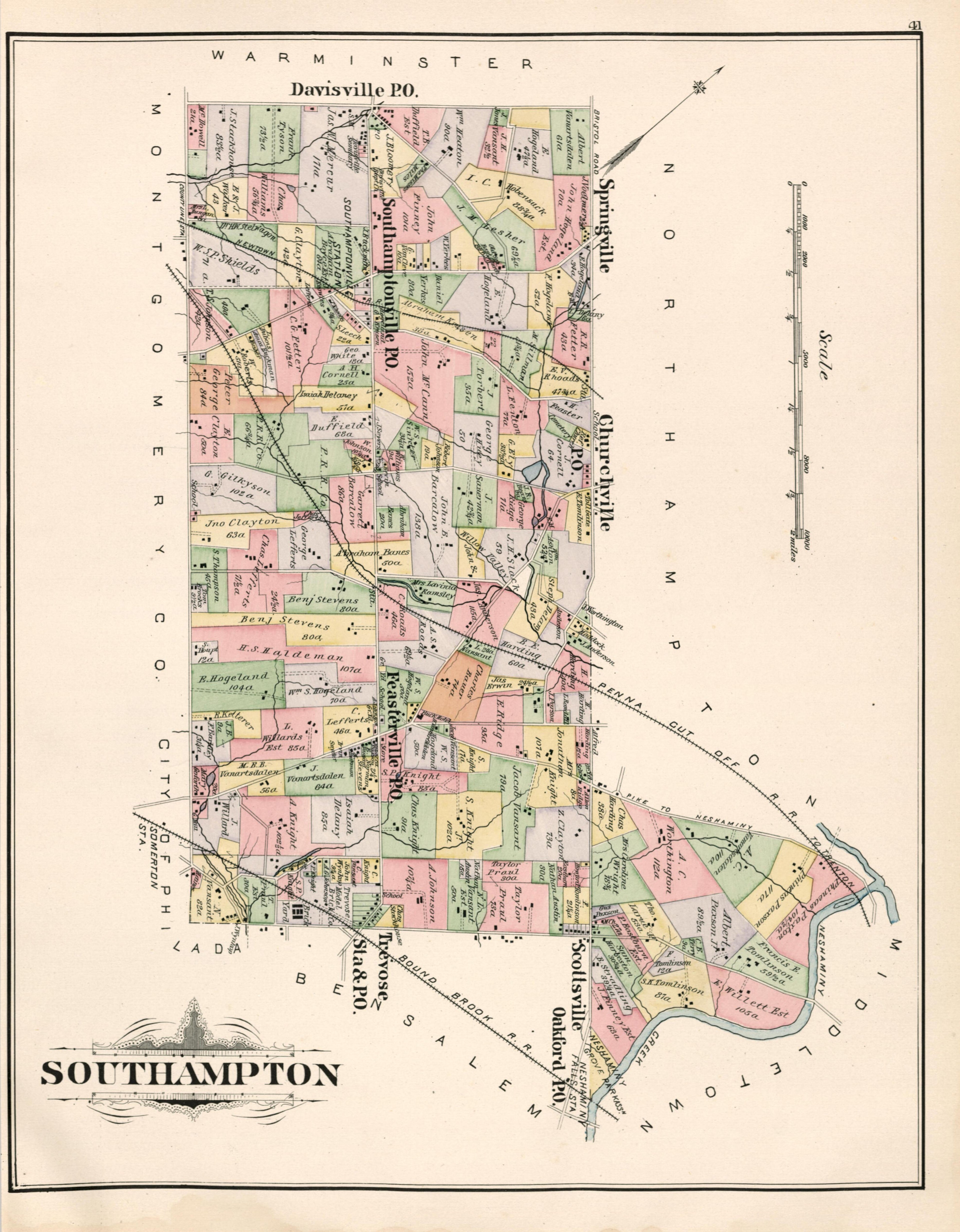 Southhampton from Atlas of Bucks County, Pennsylvania 1891 by Relic Map Company