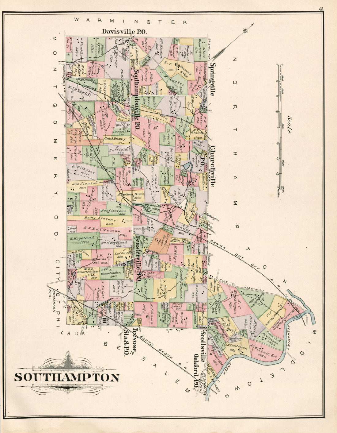 Southhampton from Atlas of Bucks County, Pennsylvania 1891 by Relic Map Company