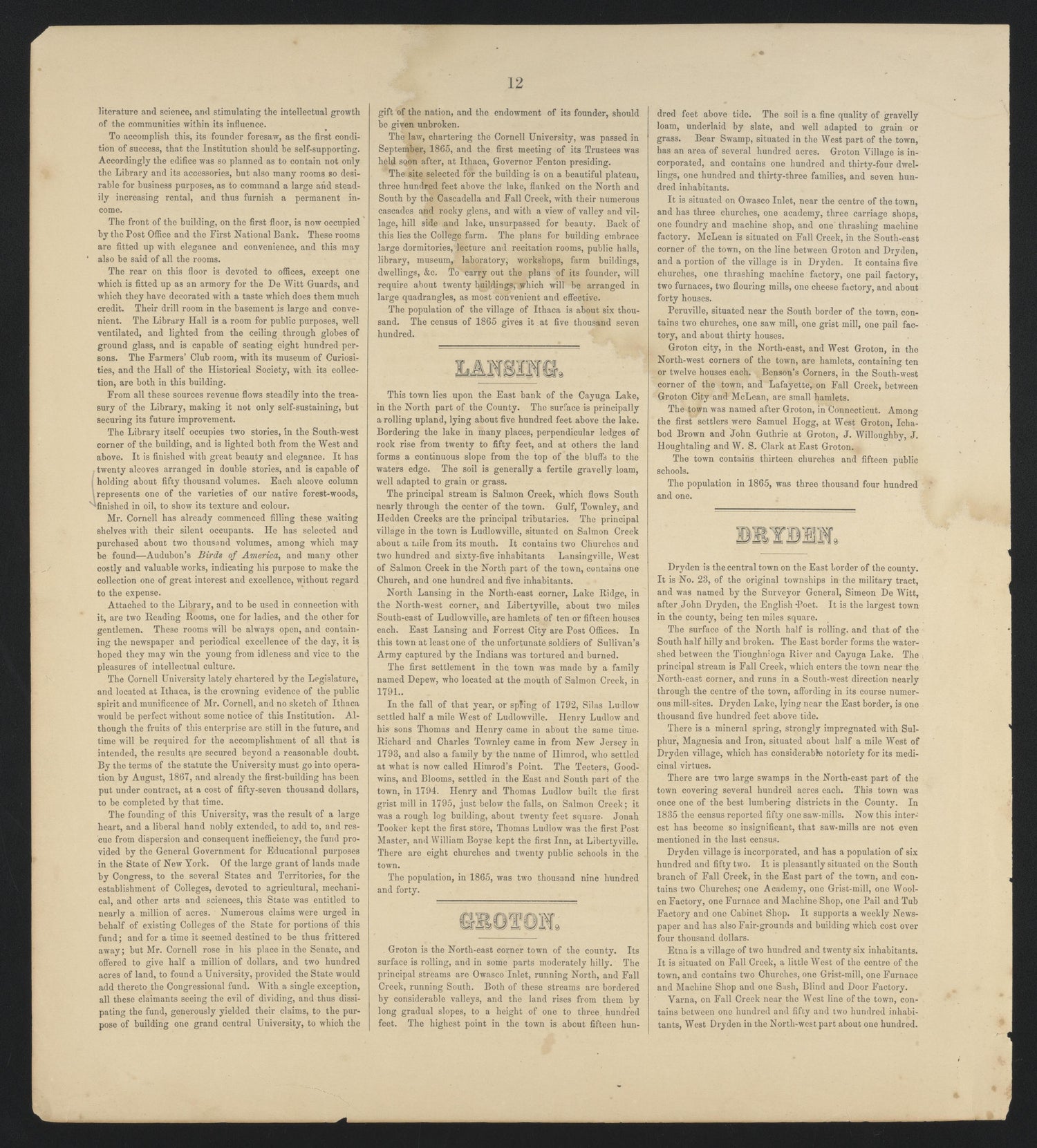 Image 12 of New Topographical Atlas of Tompkins County, New York from New Topographical Atlas of Tompkins County, New York : from Actual Surveys Especially for This Atlas 1866 by Relic Map Company