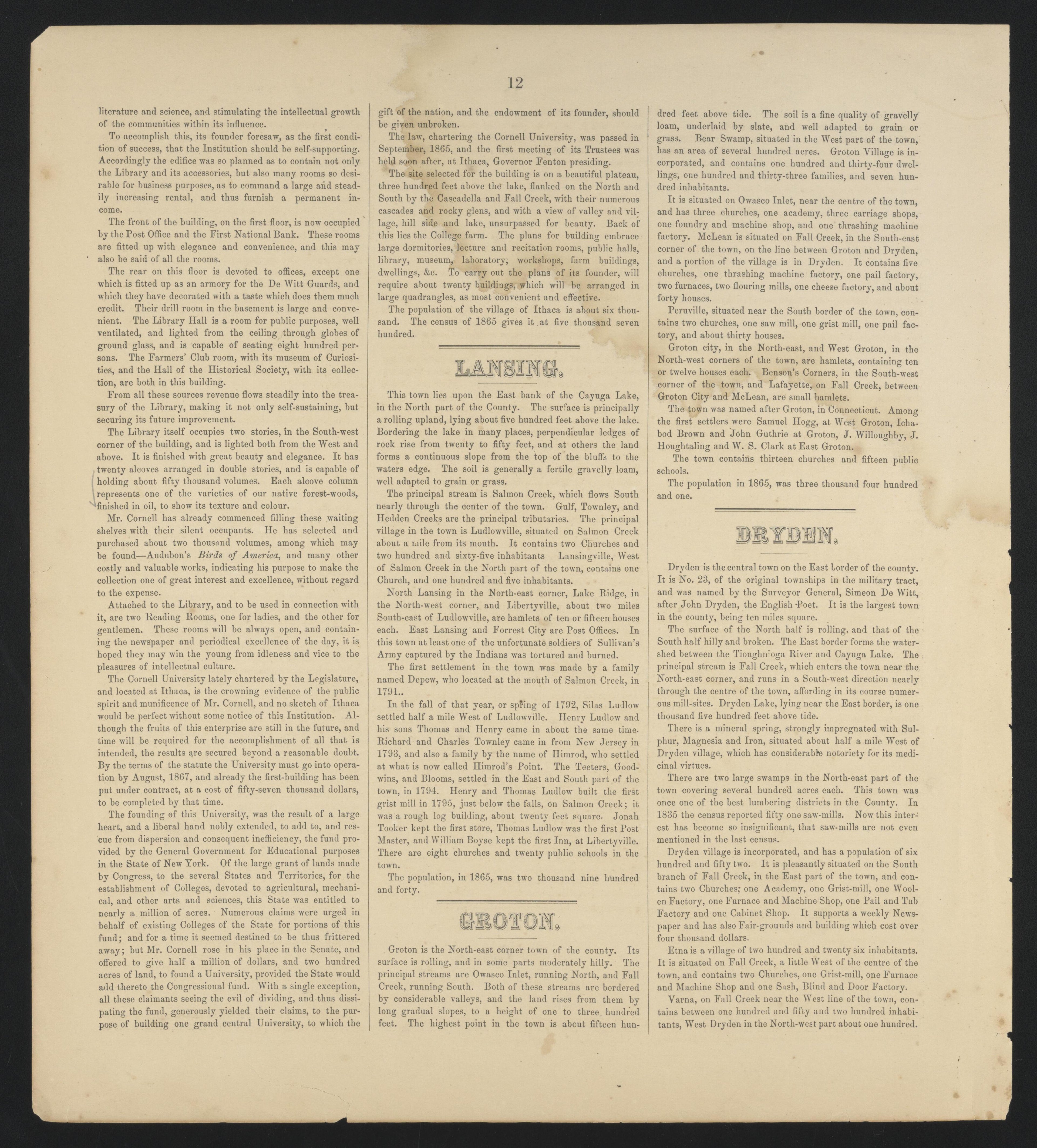 Image 12 of New Topographical Atlas of Tompkins County, New York from New Topographical Atlas of Tompkins County, New York : from Actual Surveys Especially for This Atlas 1866 by Relic Map Company