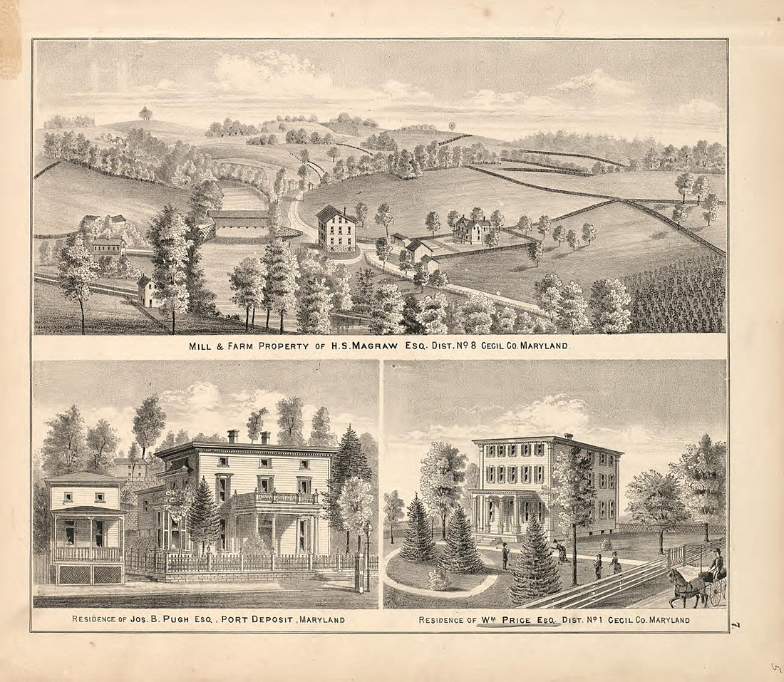 3 Views from an Illustrated Atlas of Cecil County, Maryland 1877 by Relic Map Company