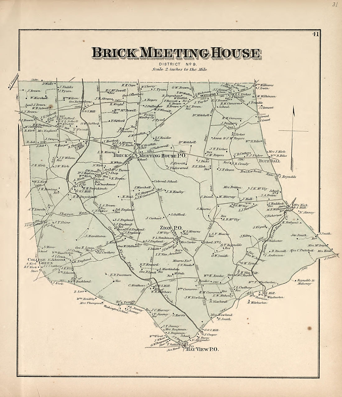Brick Meeting House from an Illustrated Atlas of Cecil County, Maryland 1877 by Relic Map Company