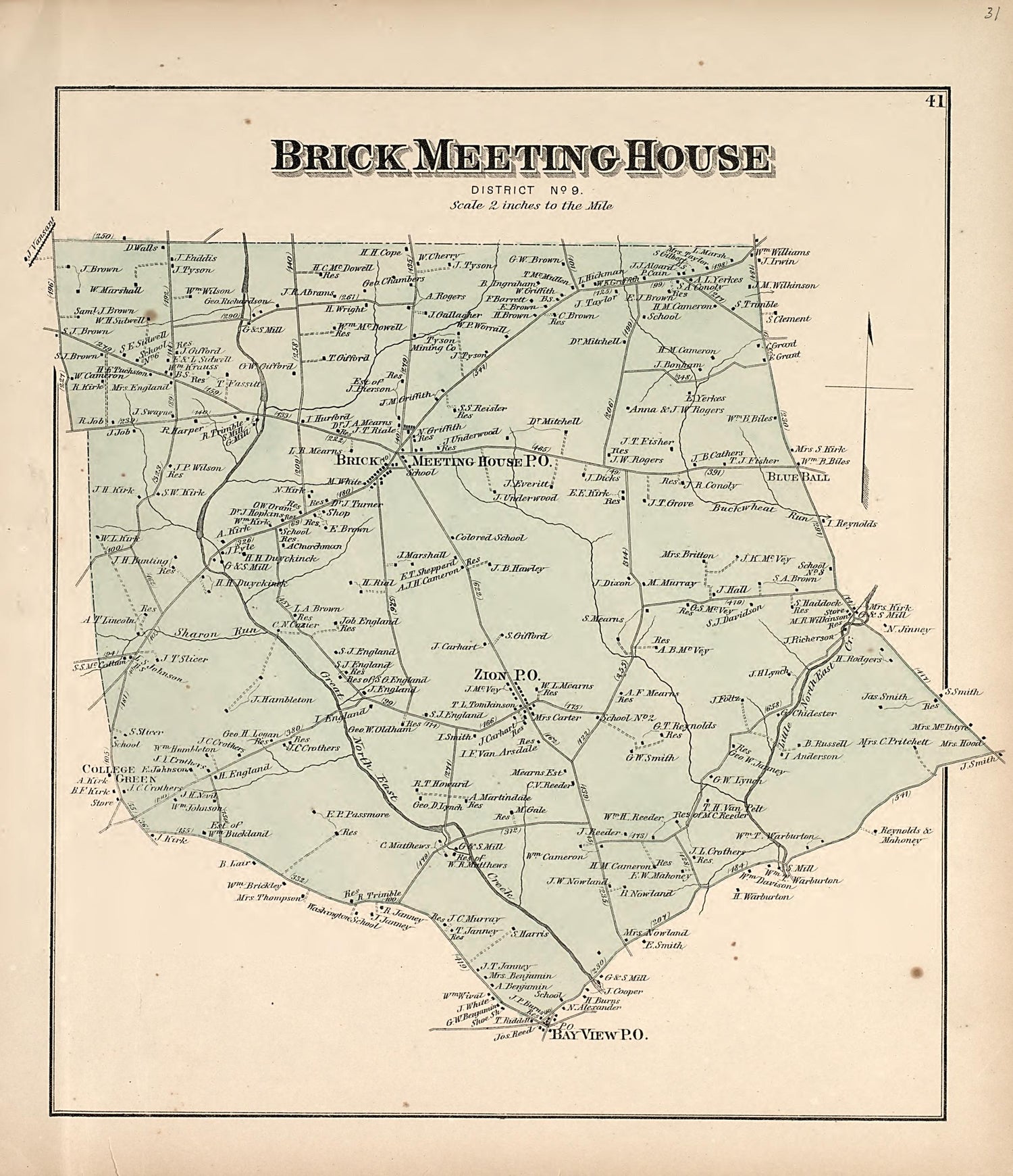 Brick Meeting House from an Illustrated Atlas of Cecil County, Maryland 1877 by Relic Map Company