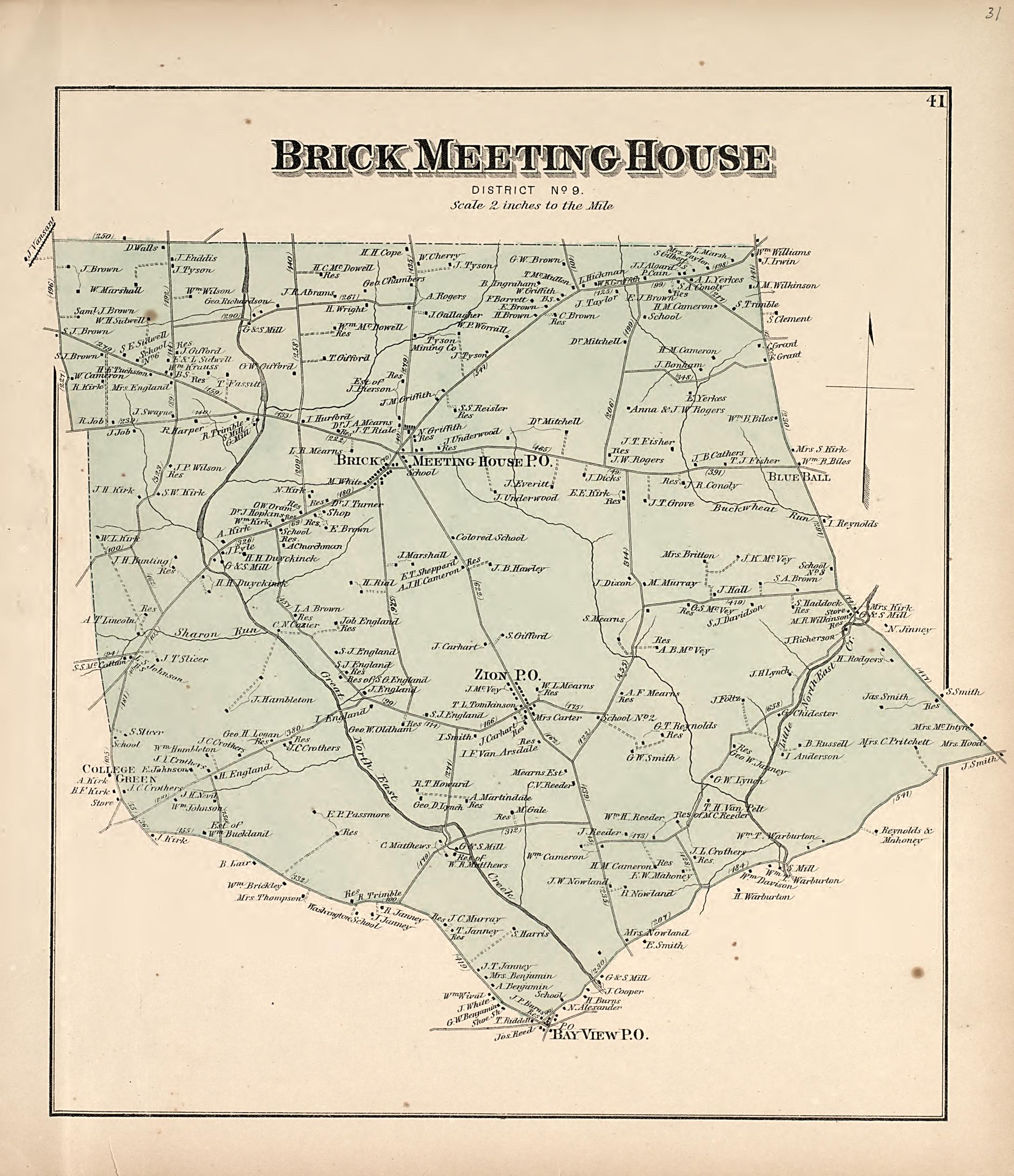 Brick Meeting House from an Illustrated Atlas of Cecil County, Maryland 1877 by Relic Map Company