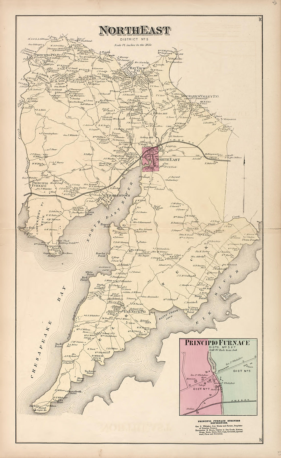 NorthEast - Principio Furance from an Illustrated Atlas of Cecil County, Maryland 1877 by Relic Map Company
