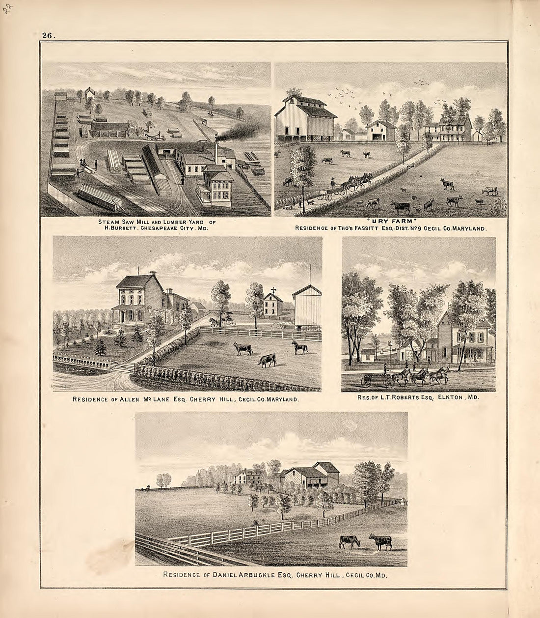 5 Views from an Illustrated Atlas of Cecil County, Maryland 1877 by Relic Map Company