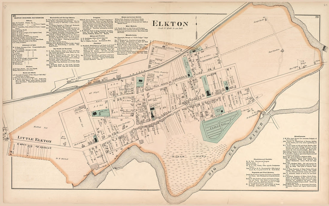 Elkton from an Illustrated Atlas of Cecil County, Maryland 1877 by Relic Map Company