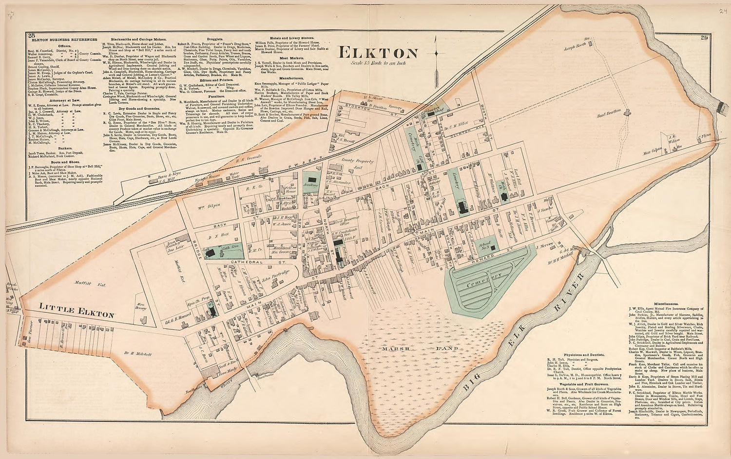 Elkton from an Illustrated Atlas of Cecil County, Maryland 1877 by Relic Map Company