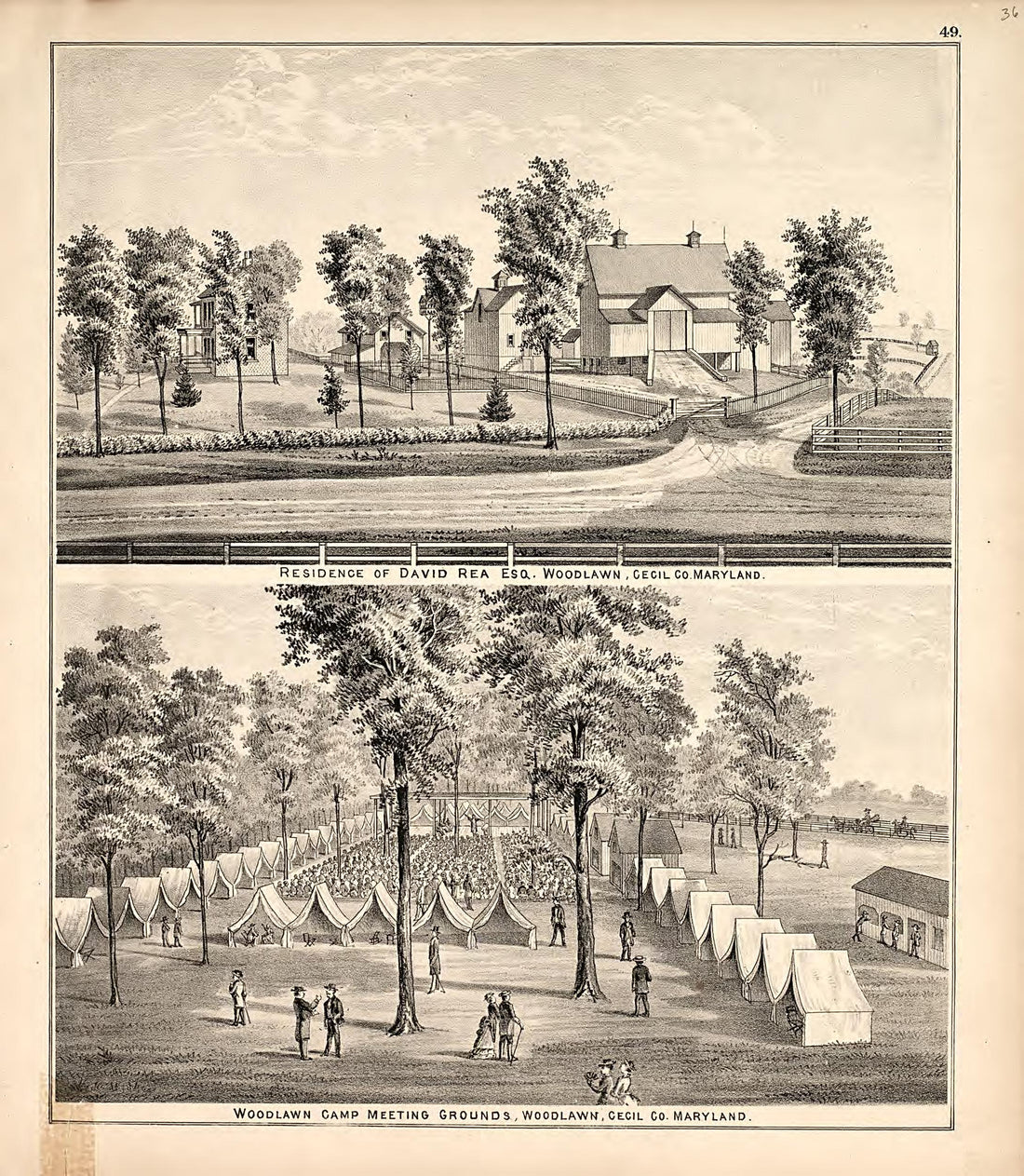 2 Views from an Illustrated Atlas of Cecil County, Maryland 1877 by Relic Map Company