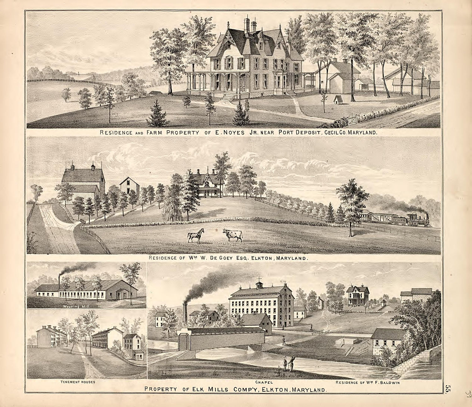 3 Views from an Illustrated Atlas of Cecil County, Maryland 1877 by Relic Map Company